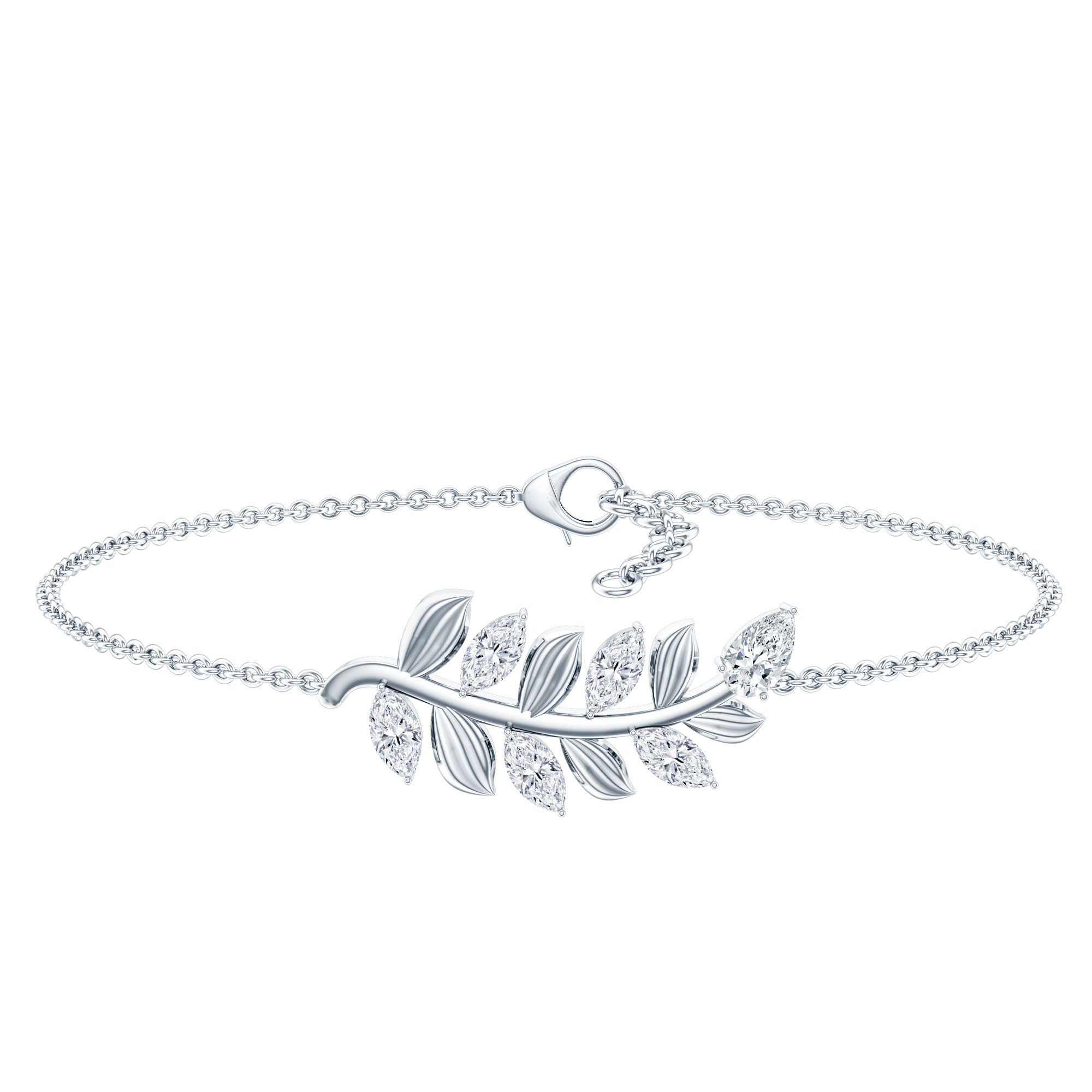 Certified Moissanite Leaf Chain Bracelet for Women D-VS1 - Rosec Jewels