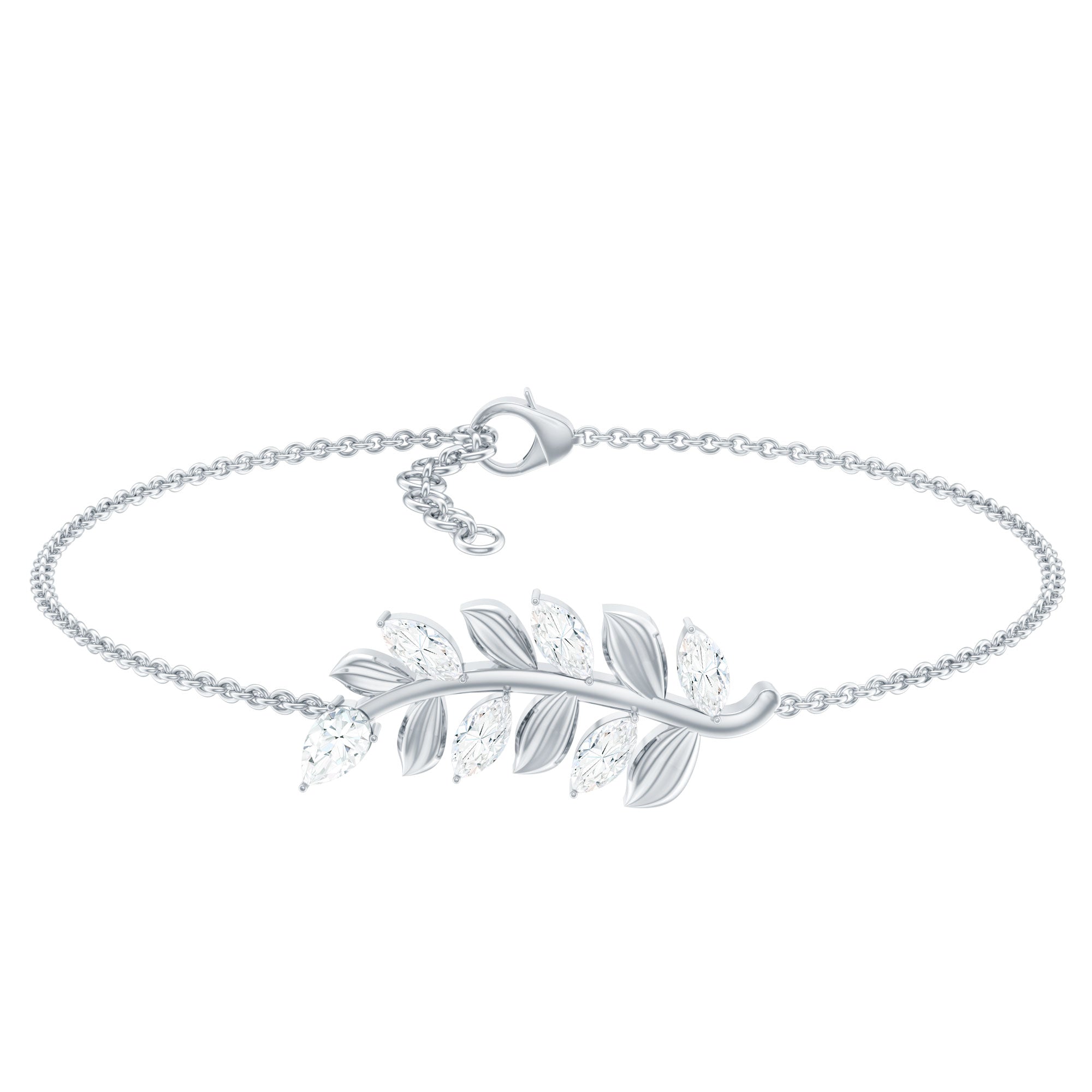 Certified Moissanite Leaf Chain Bracelet for Women D-VS1 - Rosec Jewels