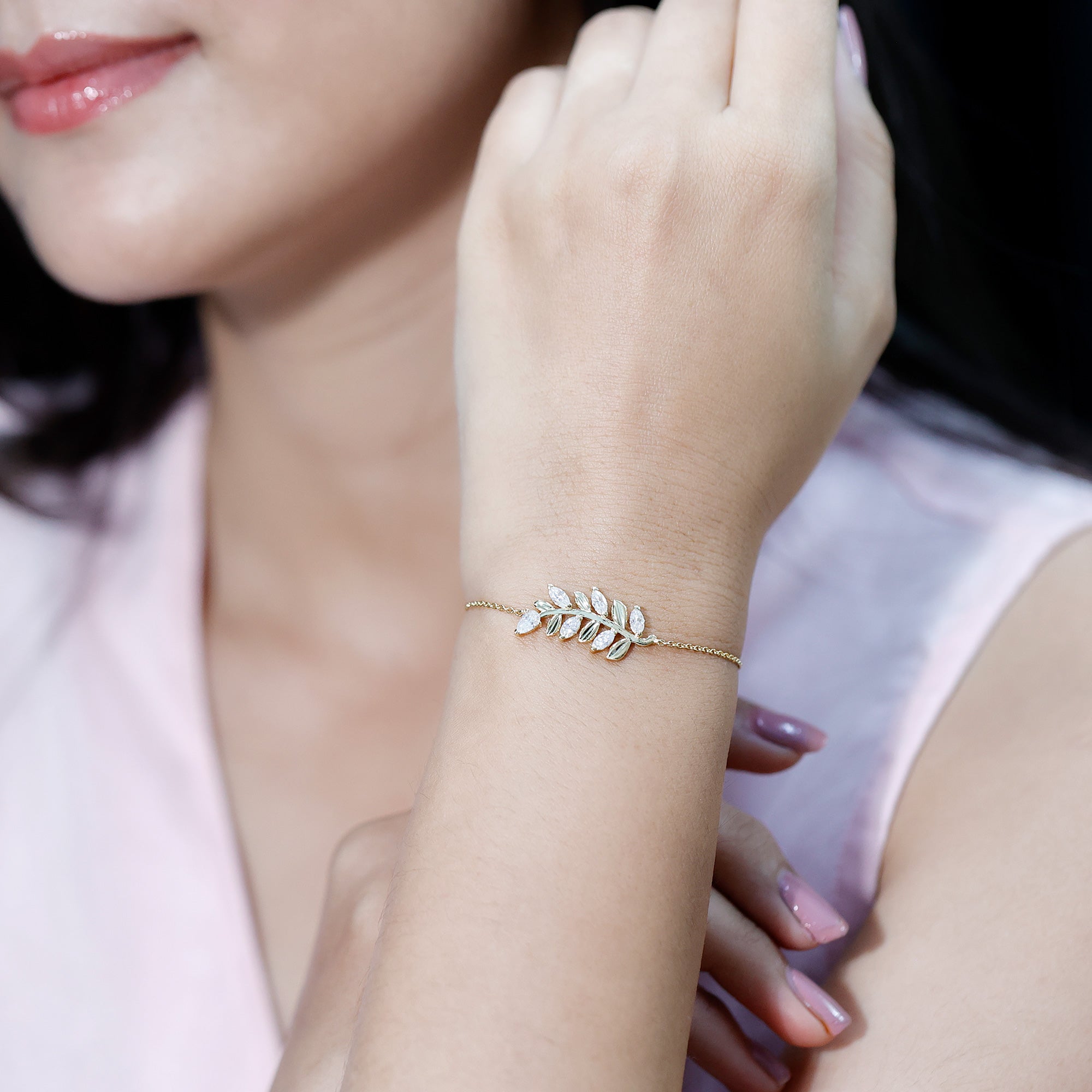 Certified Moissanite Leaf Chain Bracelet for Women D-VS1 - Rosec Jewels