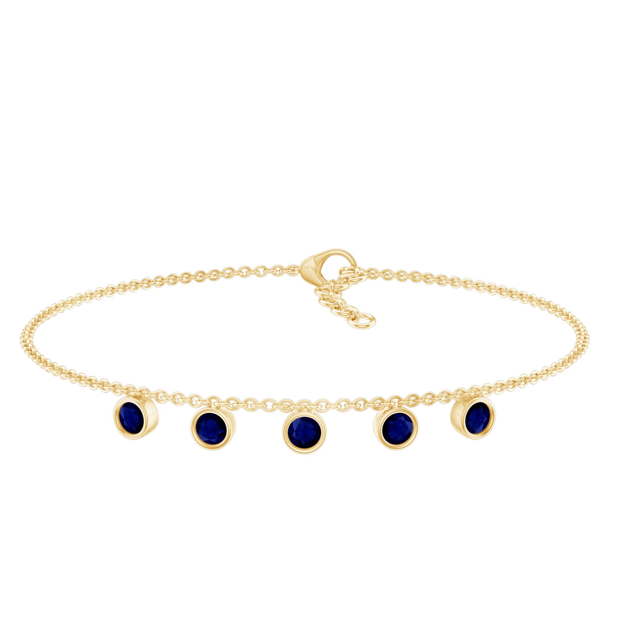 2 Carat Bezel Set Blue Sapphire Charm Bracelet AAA - Rosec Jewels
