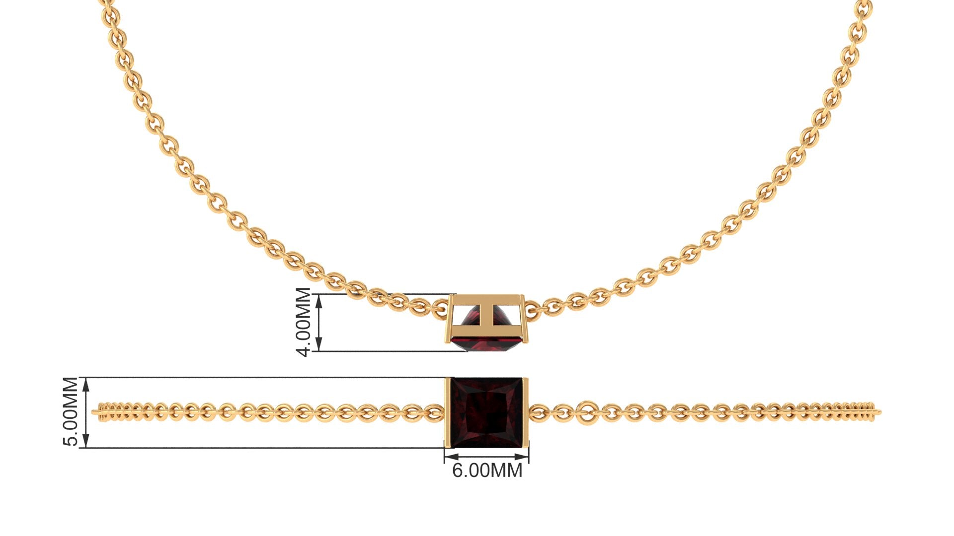Genuine 1.4 Carat Princess Cut Garnet Solitaire Chain Bracelet AAA - Rosec Jewels