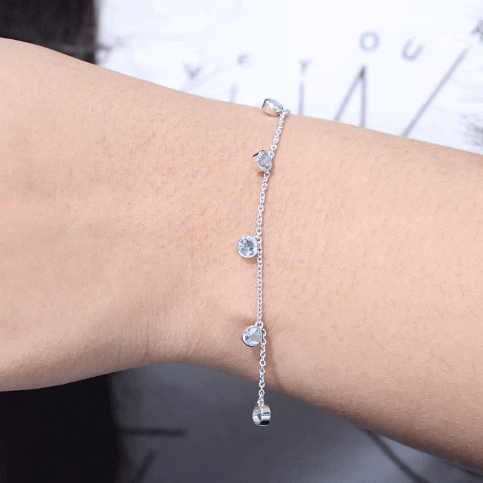 Bezel Set Aquamarine 5 Stone Chain Bracelet AAA - Rosec Jewels