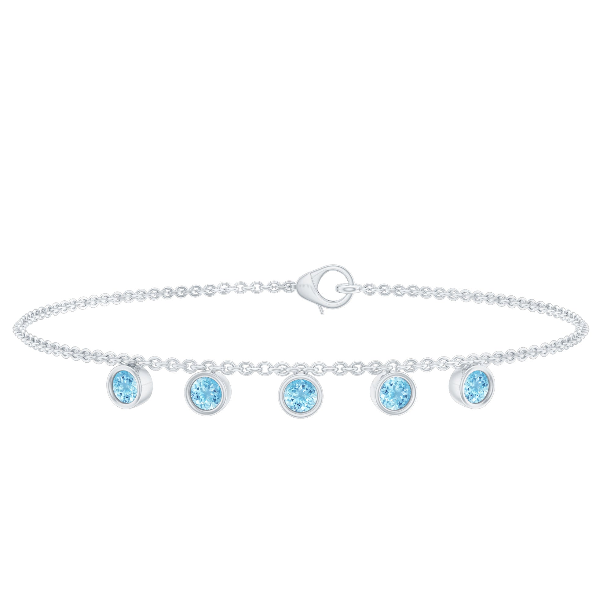 Bezel Set Aquamarine 5 Stone Chain Bracelet AAA - Rosec Jewels