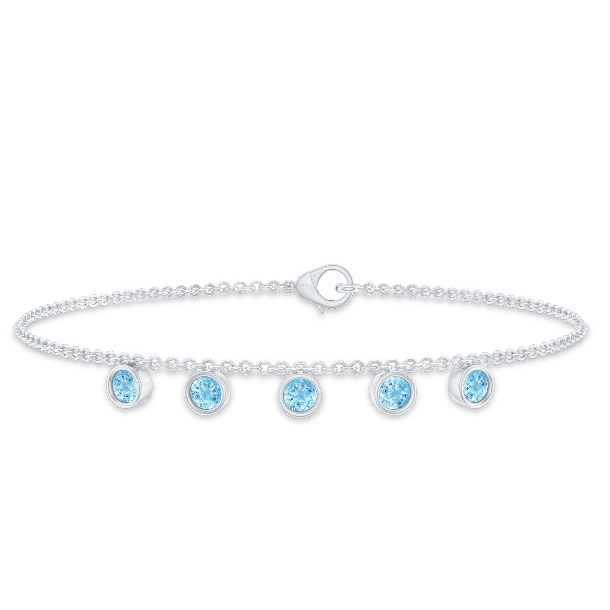 Bezel Set Aquamarine 5 Stone Chain Bracelet AAA - Rosec Jewels