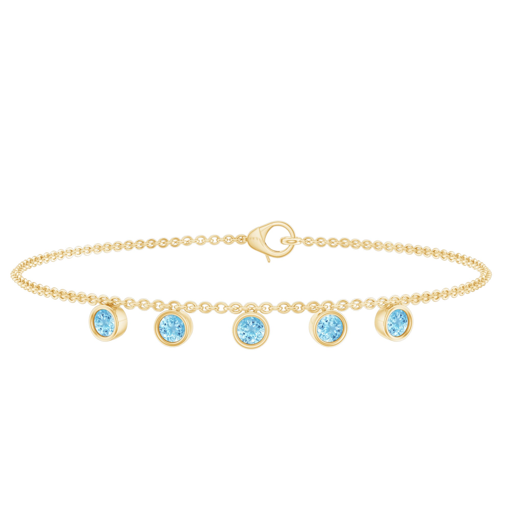 Bezel Set Aquamarine 5 Stone Chain Bracelet AAA - Rosec Jewels