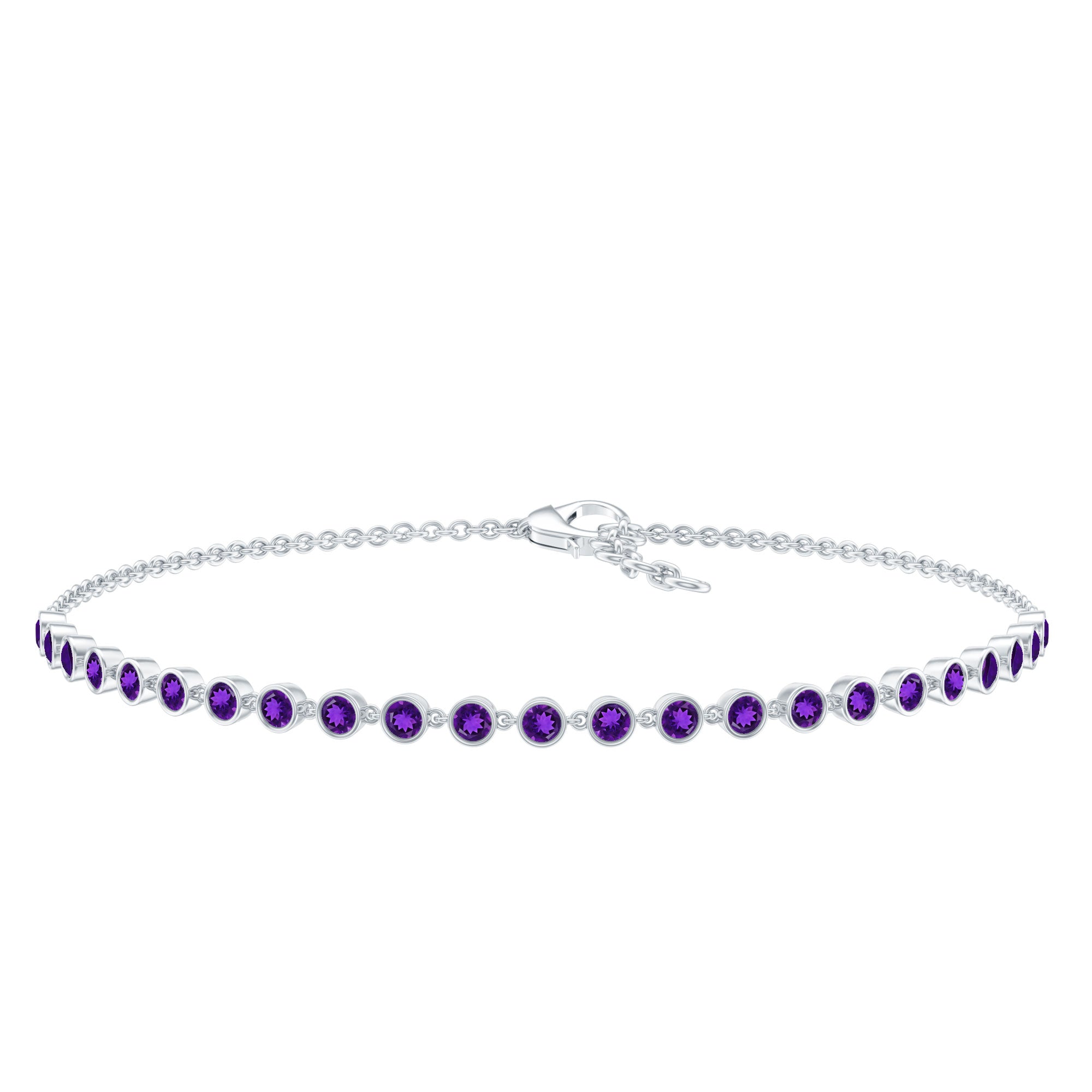 Minimalist Bezel Set Amethyst Chain Bracelet AAA - Rosec Jewels