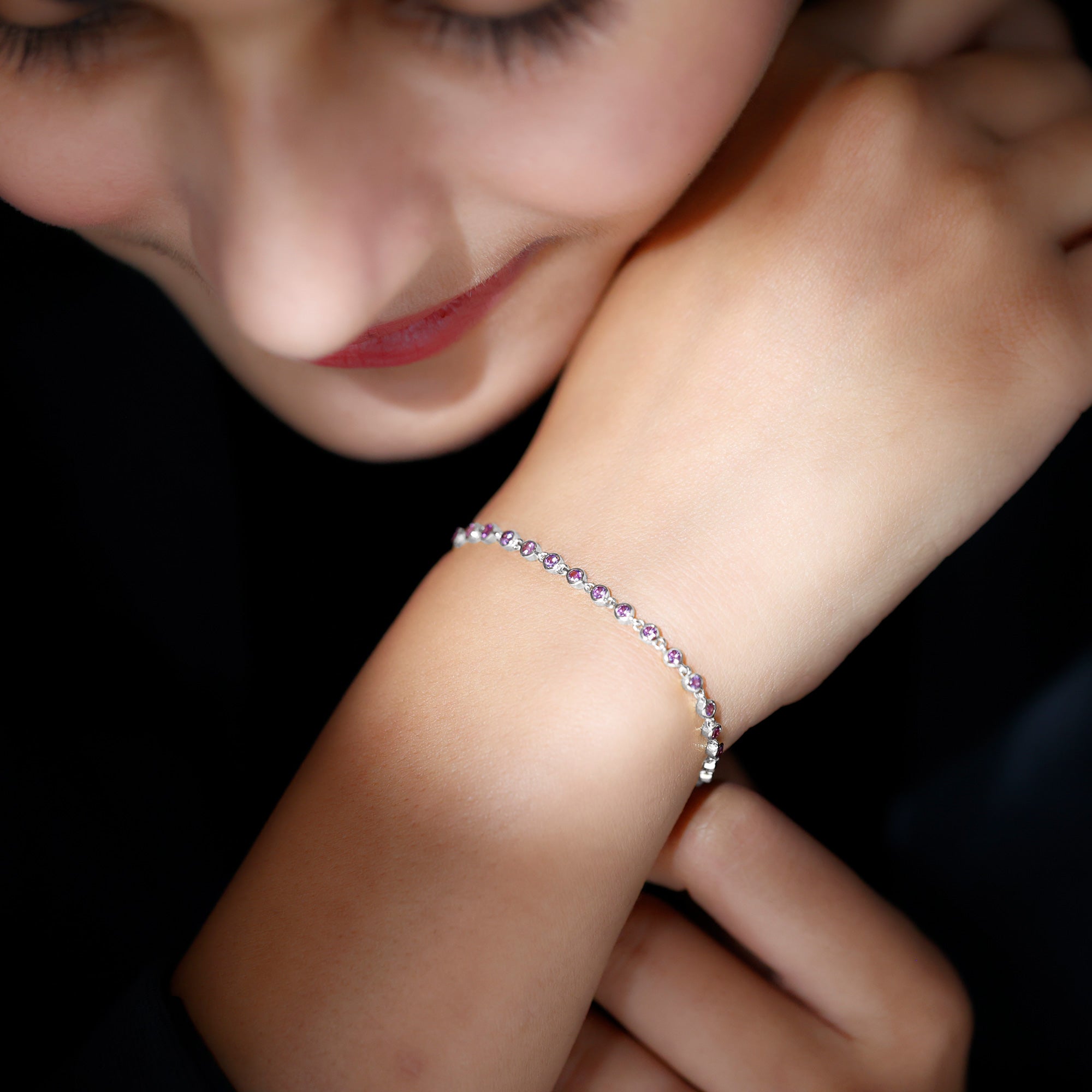 Minimalist Bezel Set Amethyst Chain Bracelet AAA - Rosec Jewels