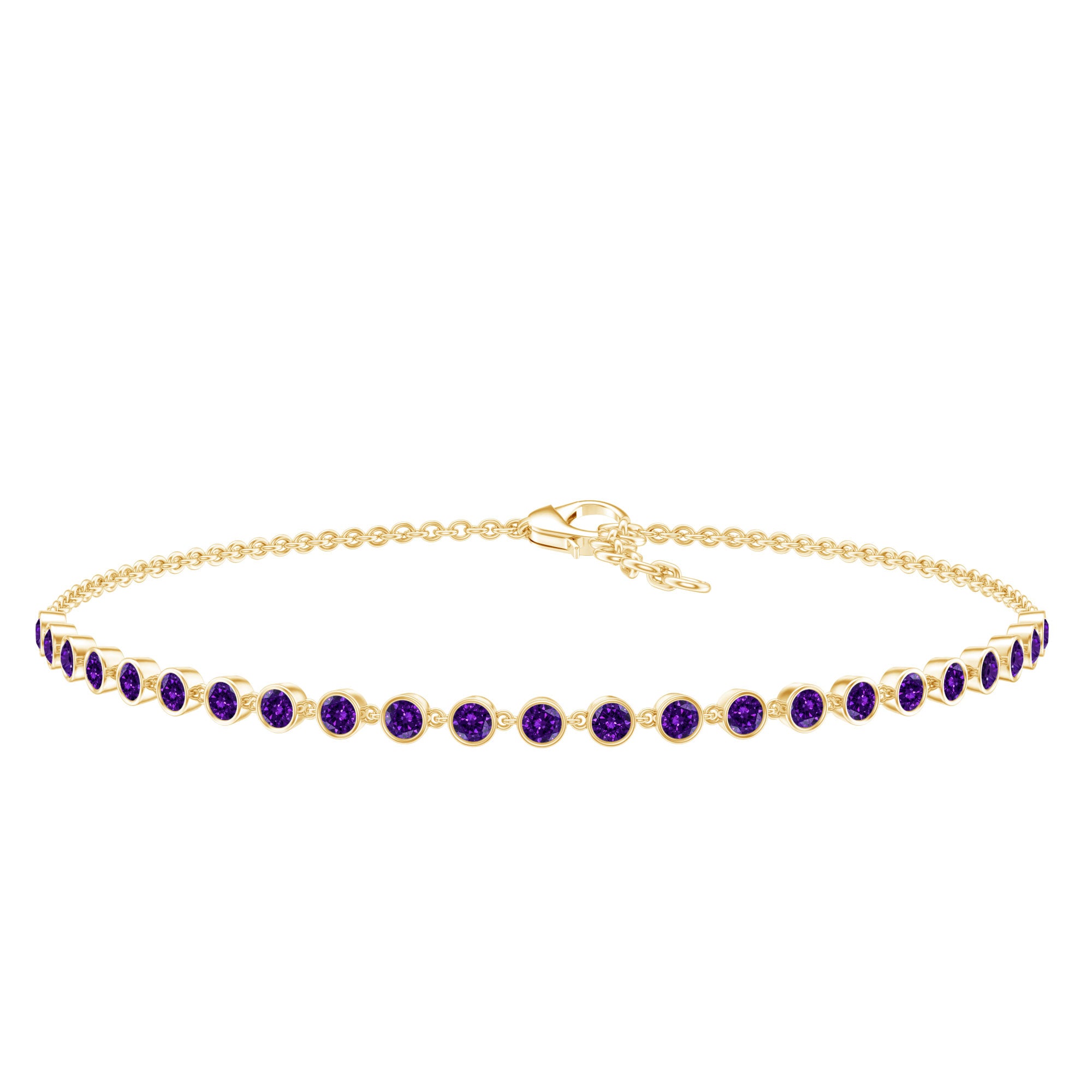 Minimalist Bezel Set Amethyst Chain Bracelet AAA - Rosec Jewels