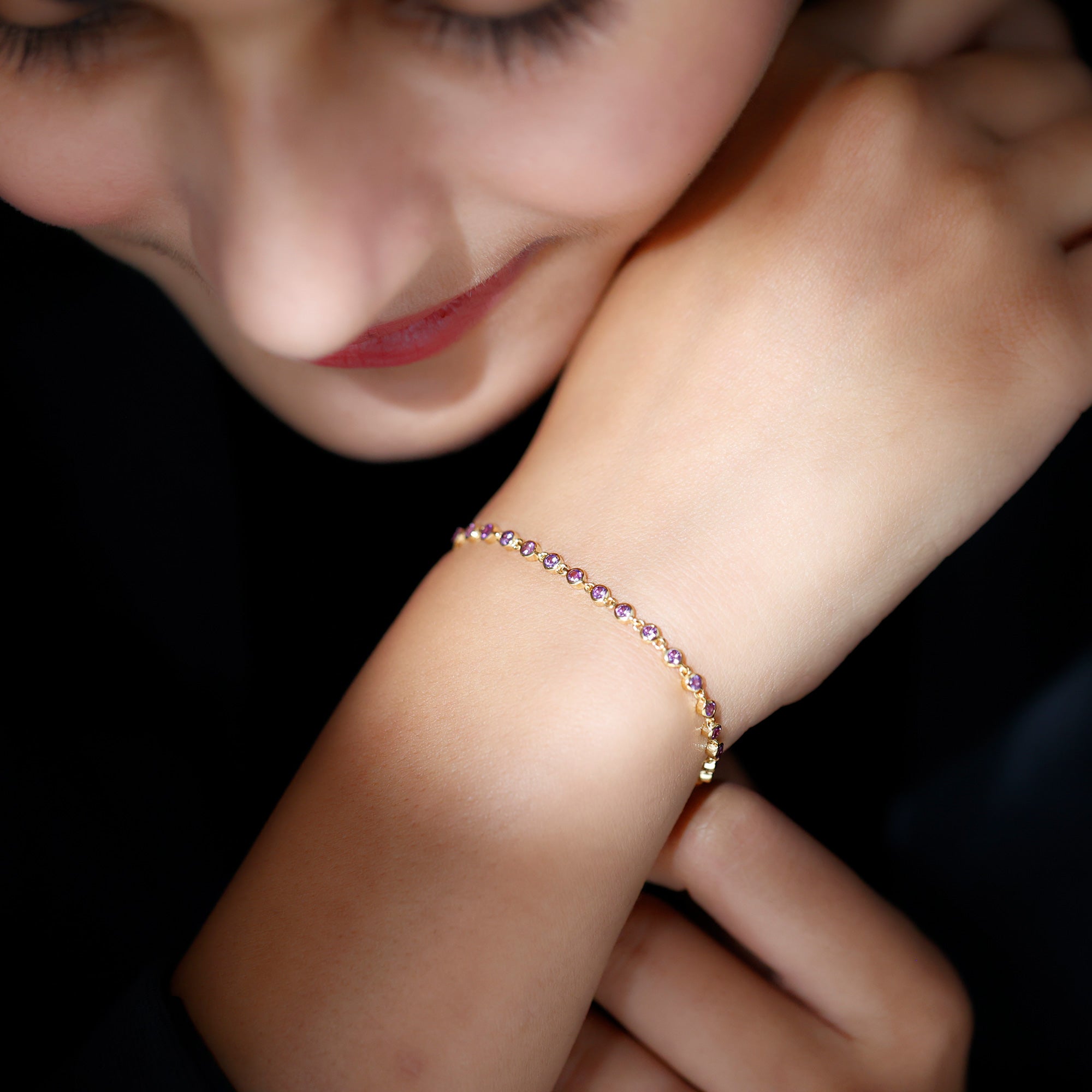 Minimalist Bezel Set Amethyst Chain Bracelet AAA - Rosec Jewels