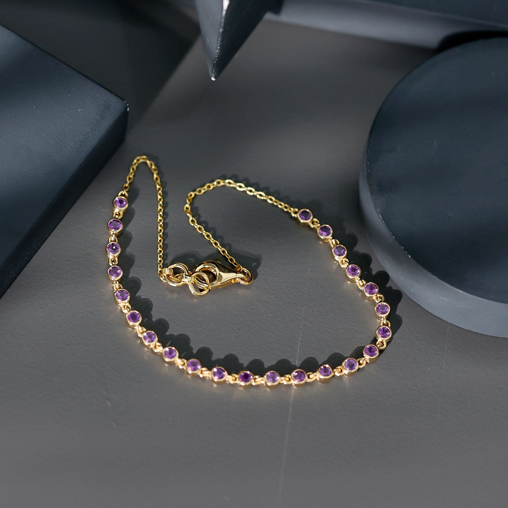 Minimalist Bezel Set Amethyst Chain Bracelet AAA - Rosec Jewels