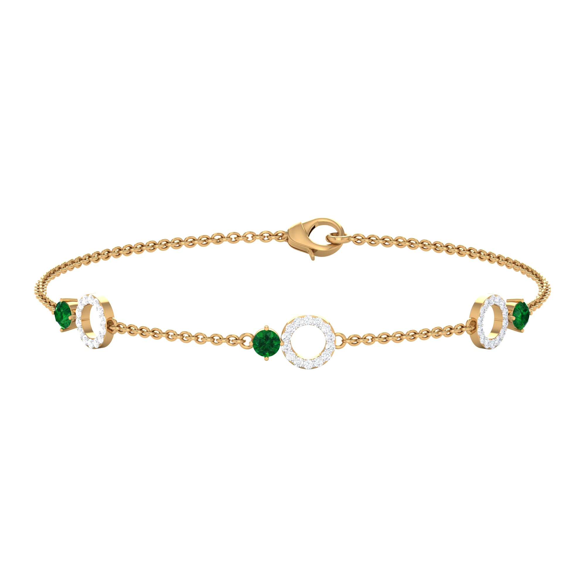 Genuine Emerald and Diamond Station Chain Bracelet AAA - Rosec Jewels