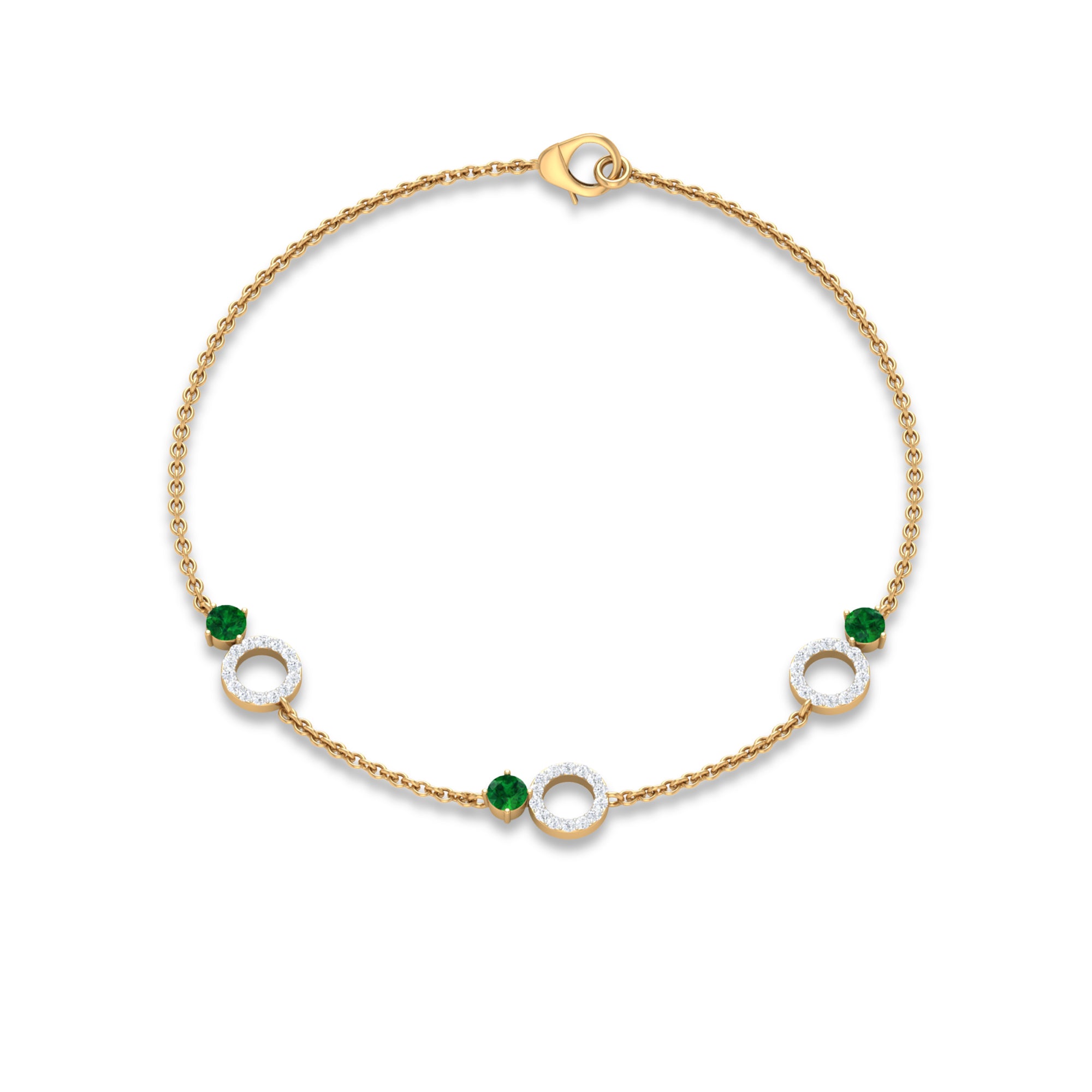 Genuine Emerald and Diamond Station Chain Bracelet AAA - Rosec Jewels