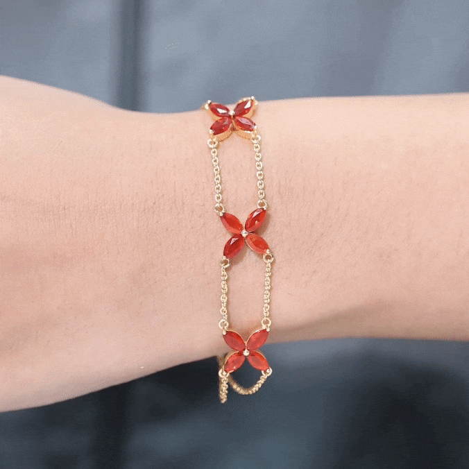 Marquise Cut Fire Opal Flower Chain Bracelet AAA - Rosec Jewels