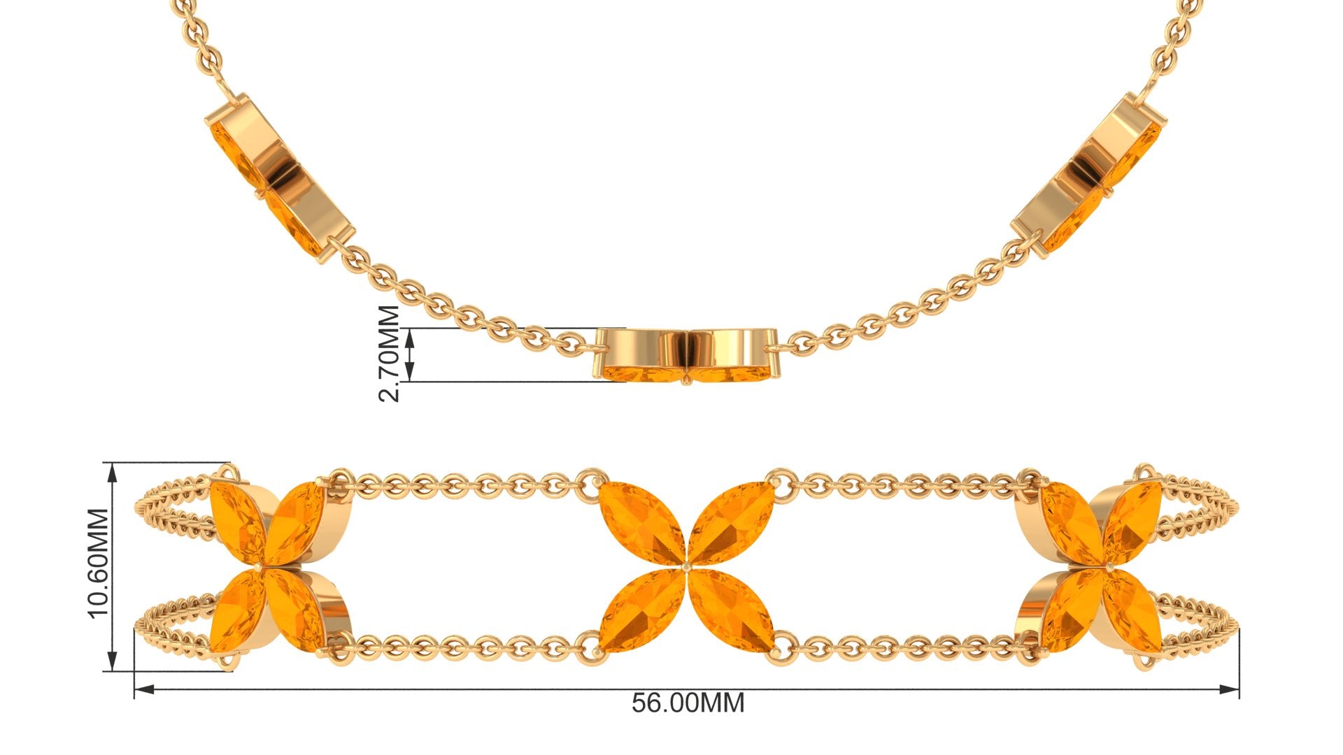 Marquise Cut Fire Opal Flower Chain Bracelet AAA - Rosec Jewels