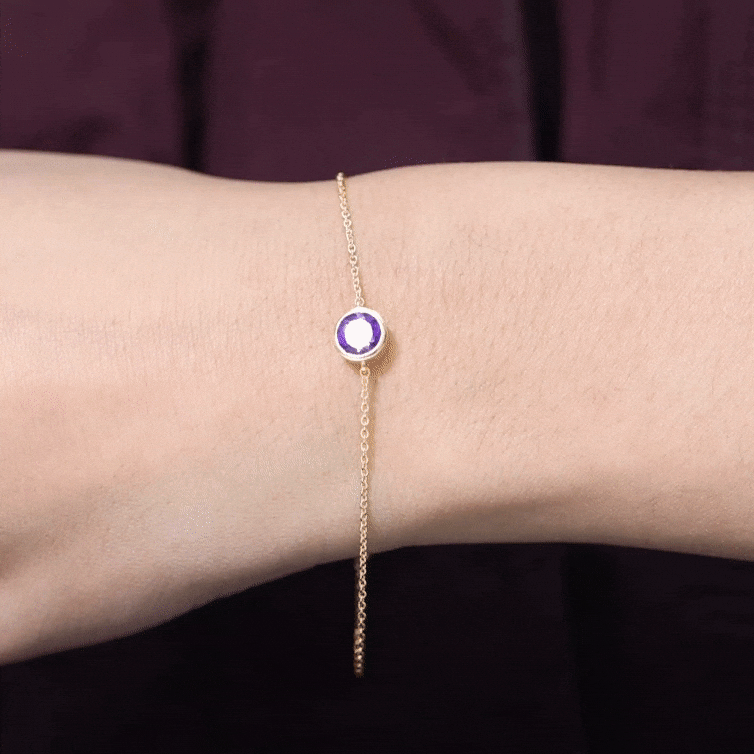 Genuine 7MM Amethyst Solitaire Chain Bracelet in Bezel Set AAA - Rosec Jewels