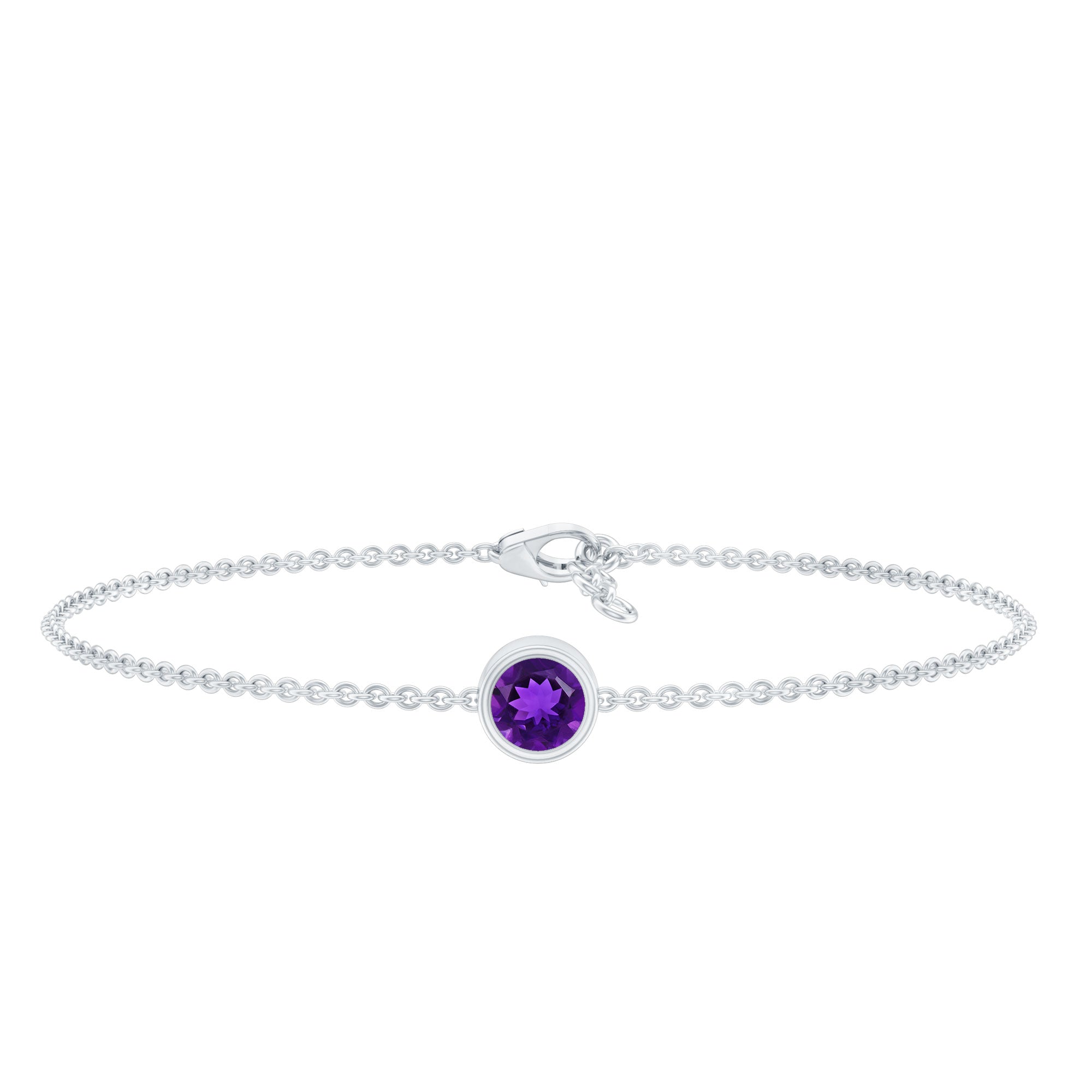 Genuine 7MM Amethyst Solitaire Chain Bracelet in Bezel Set AAA - Rosec Jewels