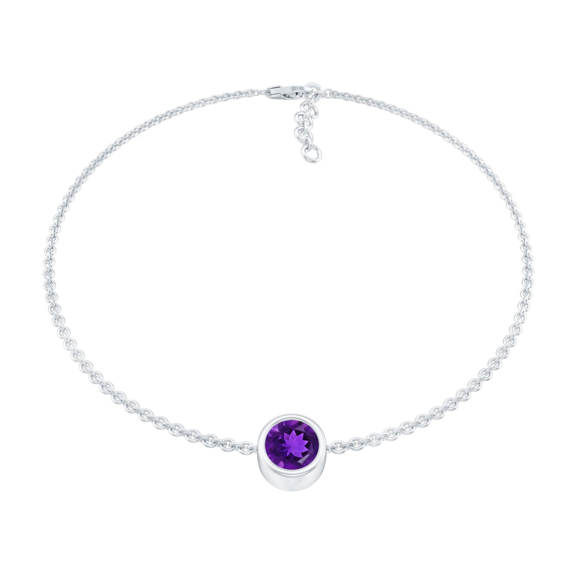 Genuine 7MM Amethyst Solitaire Chain Bracelet in Bezel Set AAA - Rosec Jewels