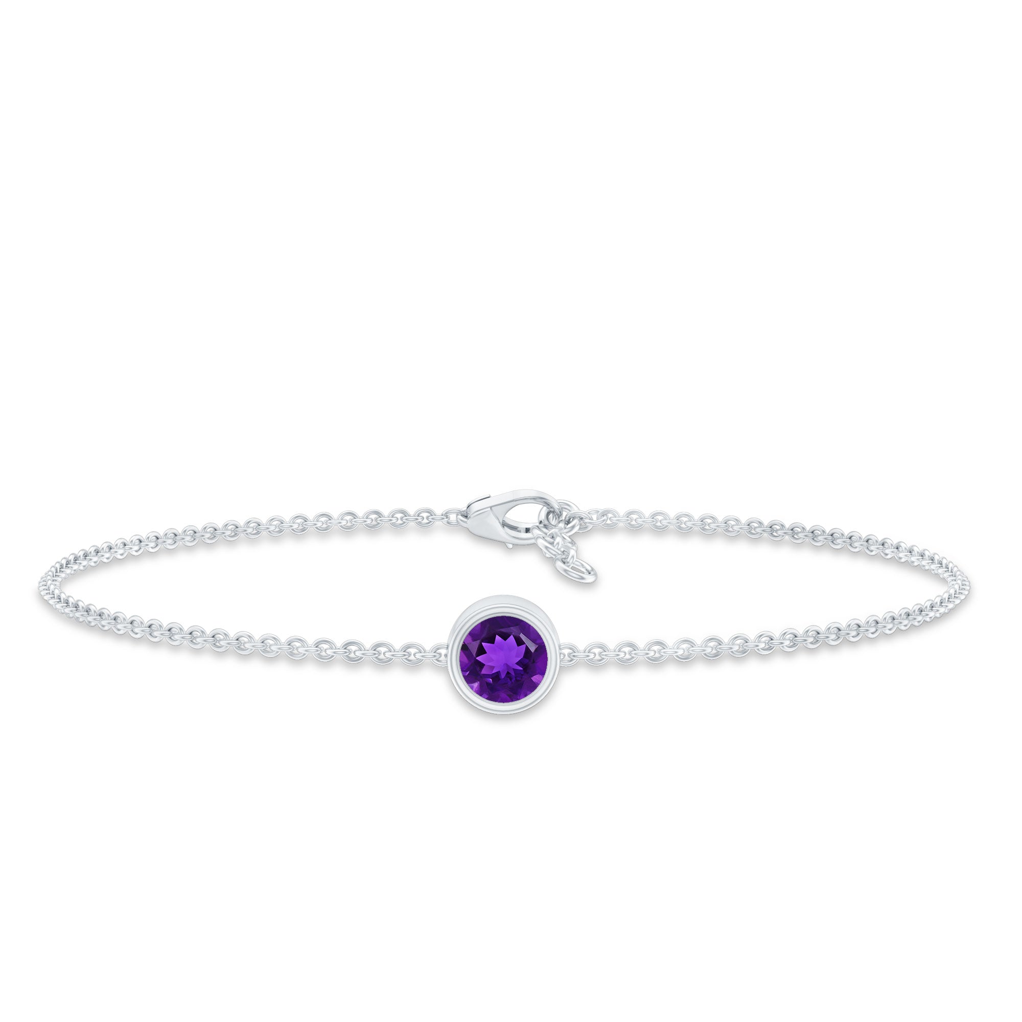 Genuine 7MM Amethyst Solitaire Chain Bracelet in Bezel Set AAA - Rosec Jewels