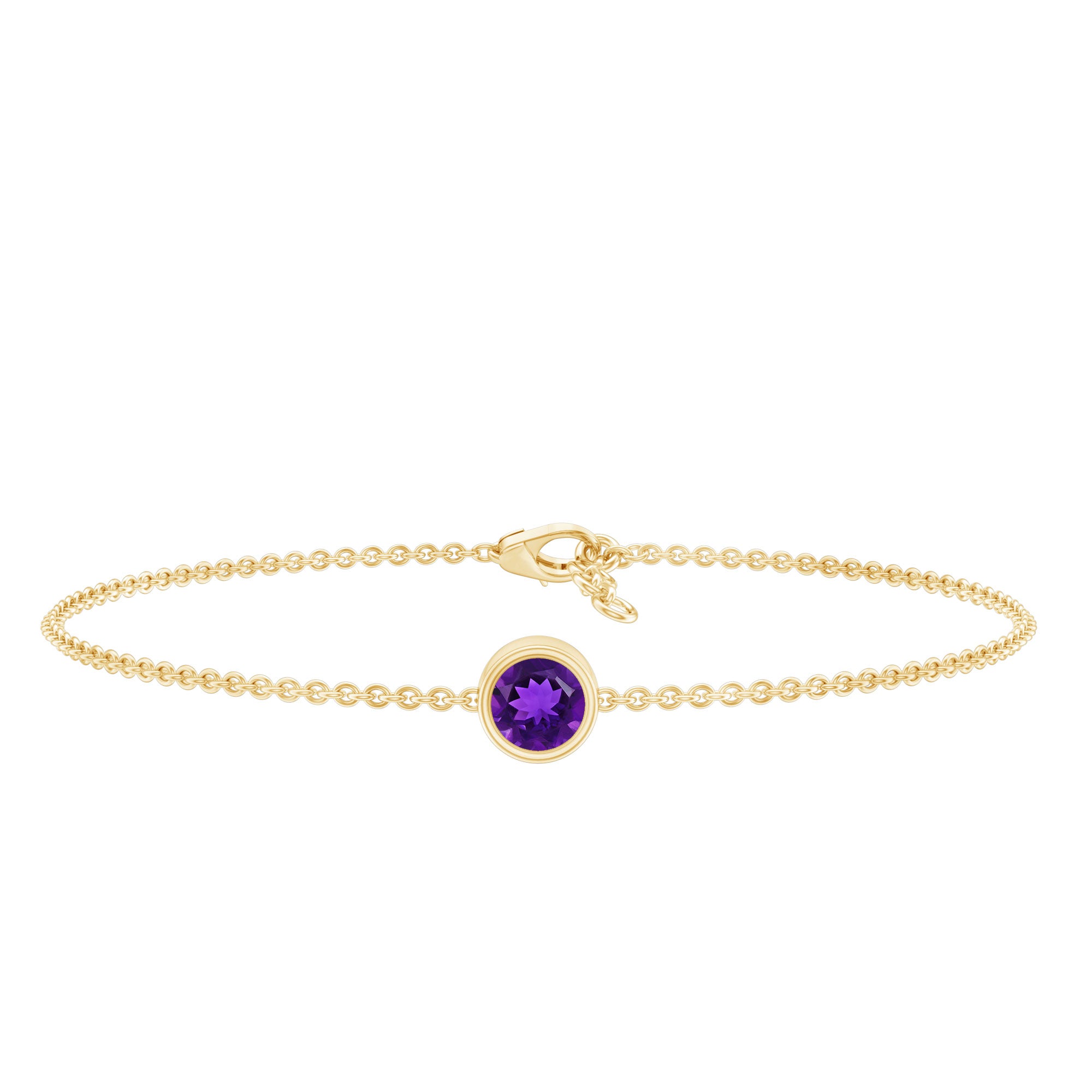 Genuine 7MM Amethyst Solitaire Chain Bracelet in Bezel Set AAA - Rosec Jewels