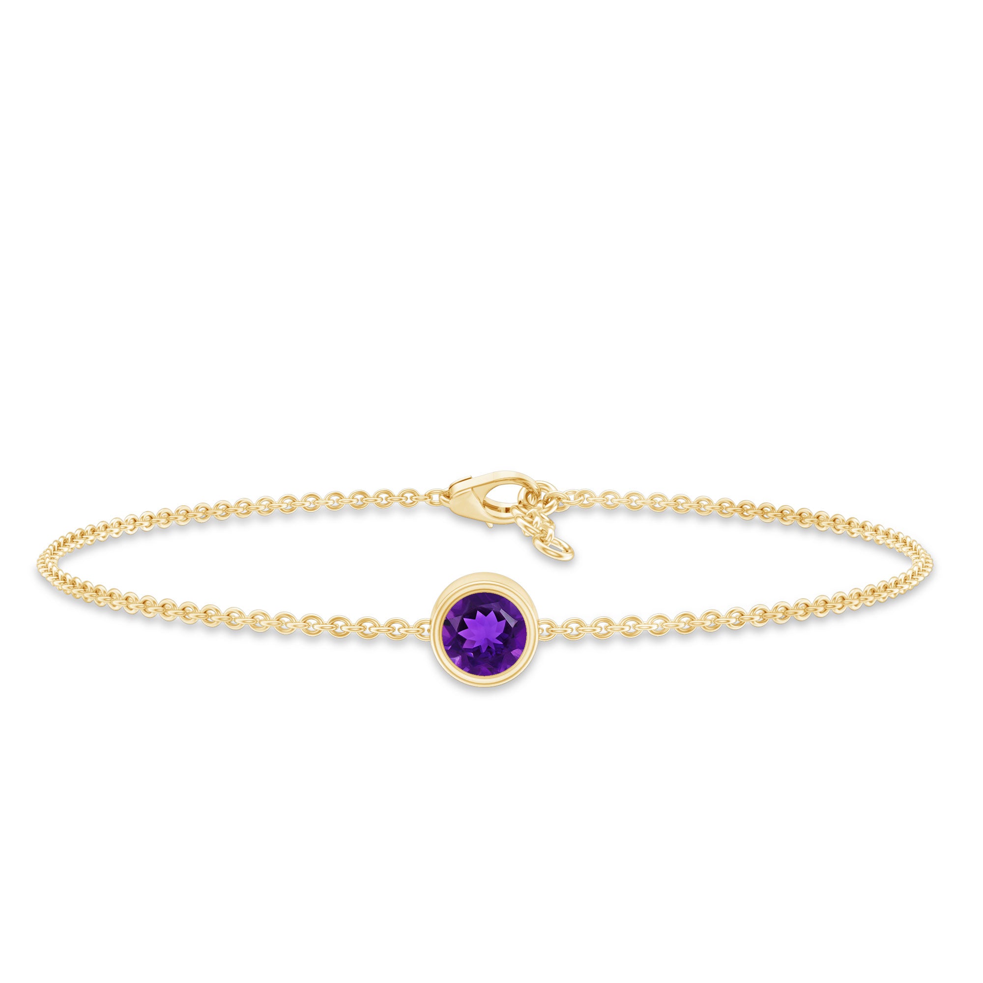 Genuine 7MM Amethyst Solitaire Chain Bracelet in Bezel Set AAA - Rosec Jewels