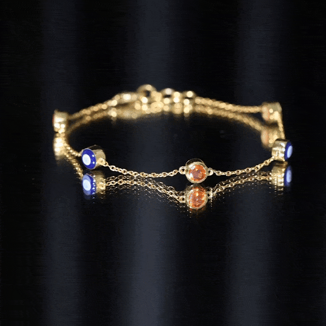 Bezel Set Fire Opal Evil Eye Station Bracelet for Women AAA - Rosec Jewels