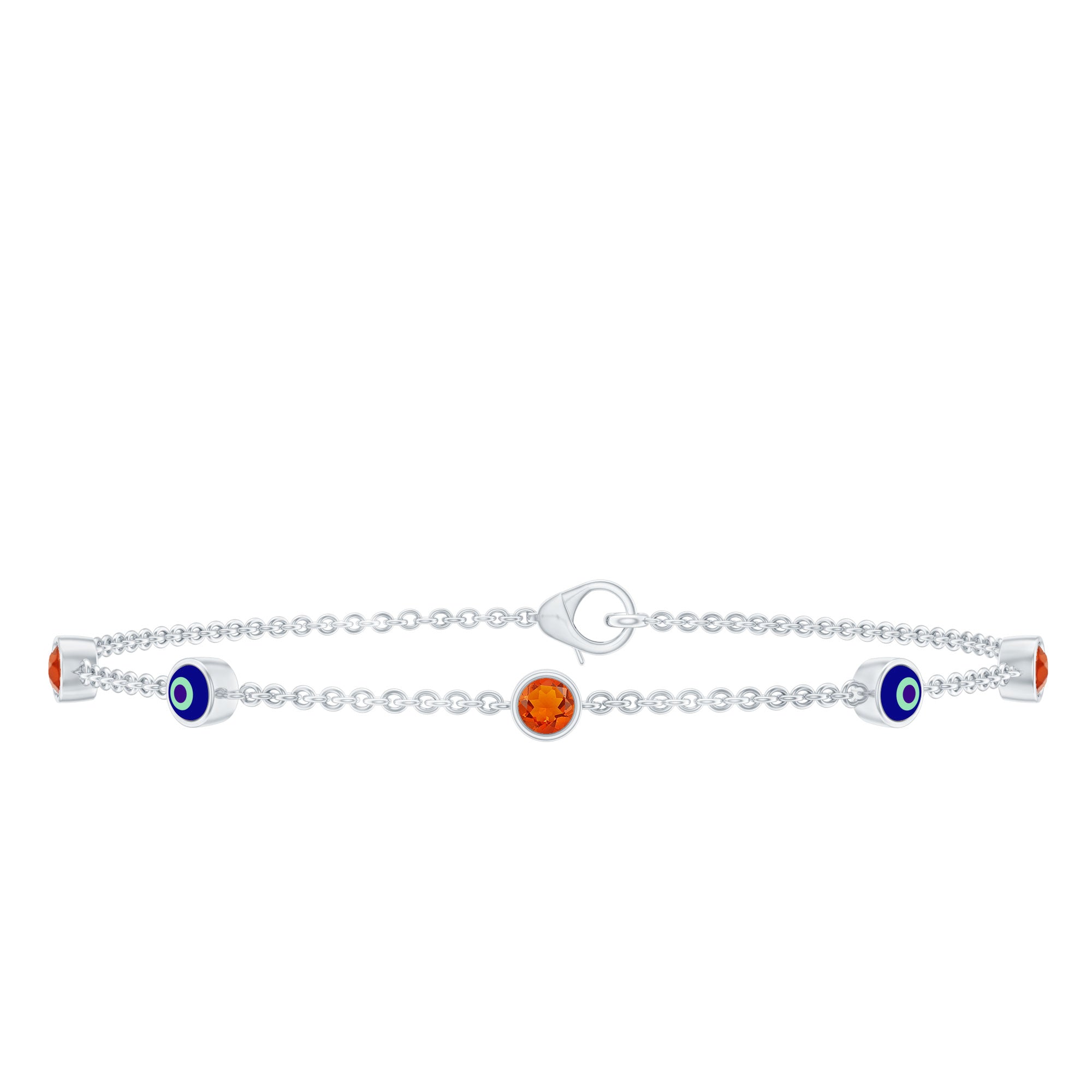 Bezel Set Fire Opal Evil Eye Station Bracelet for Women AAA - Rosec Jewels