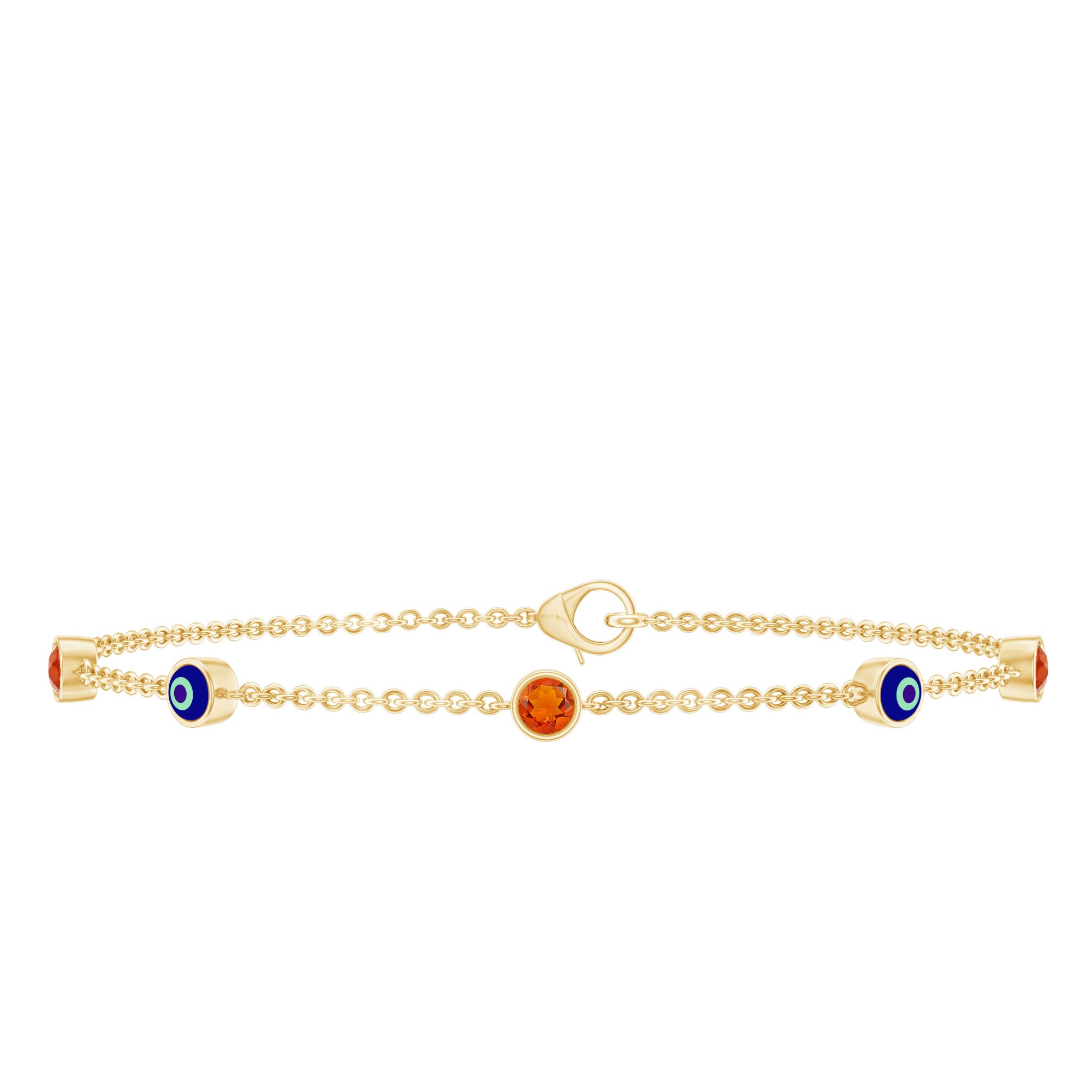 Bezel Set Fire Opal Evil Eye Station Bracelet for Women AAA - Rosec Jewels