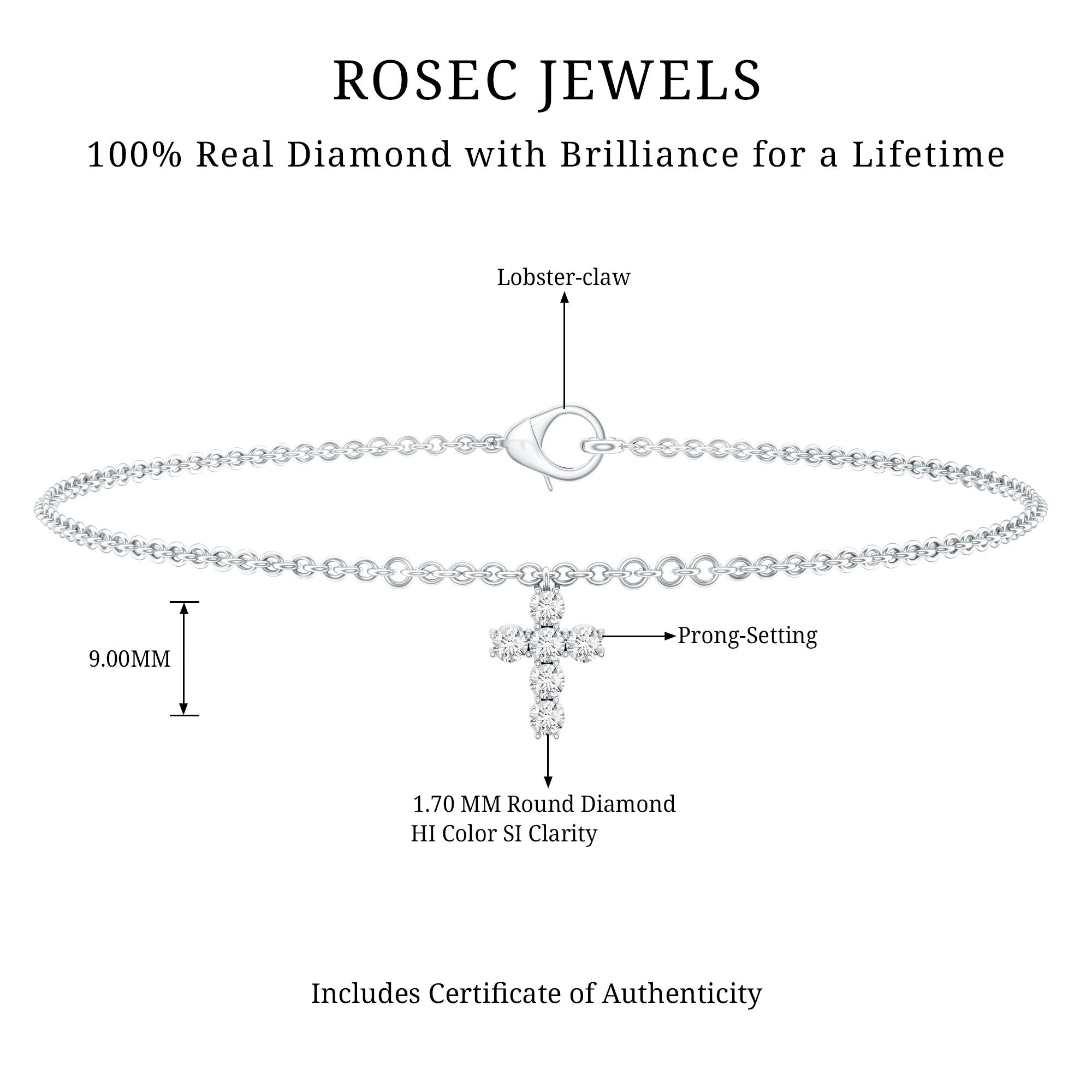 Certified Diamond Cross Chain Bracelet Natural - ( HI-SI ) - Rosec Jewels
