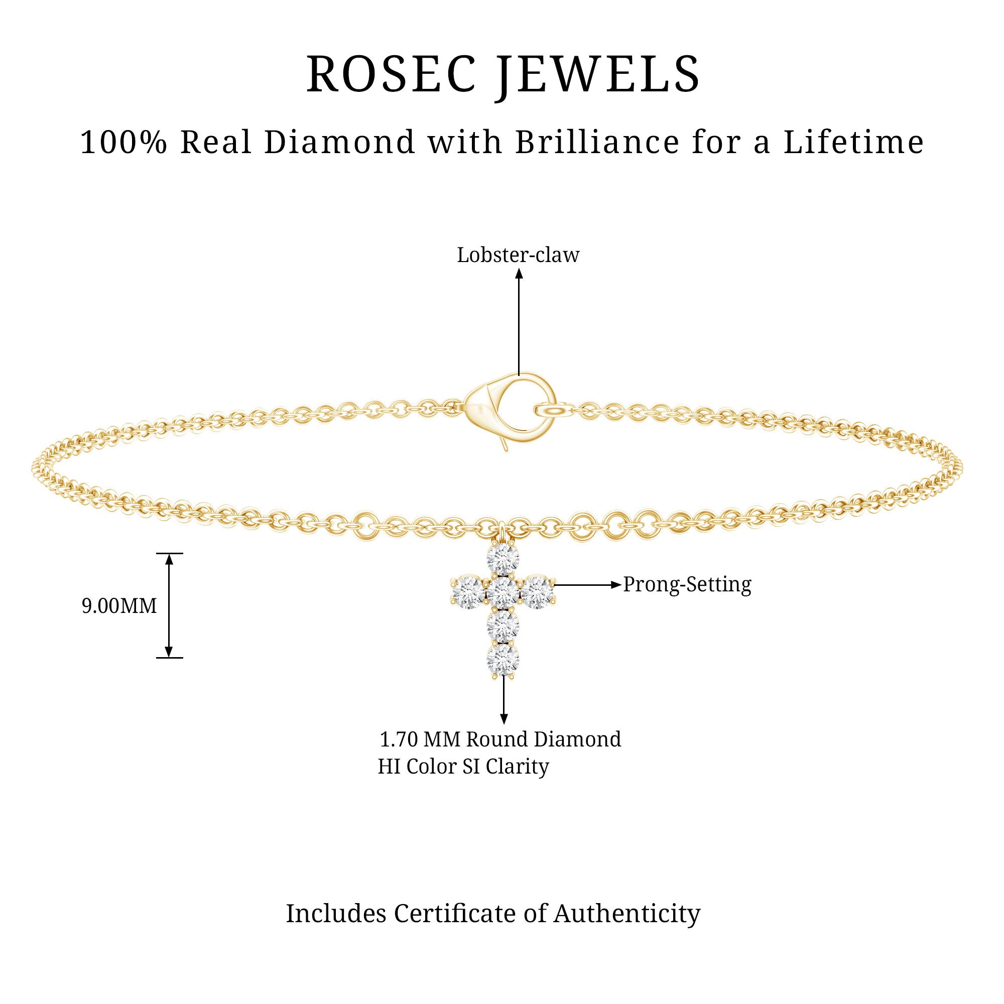 Certified Diamond Cross Chain Bracelet Natural - ( HI-SI ) - Rosec Jewels