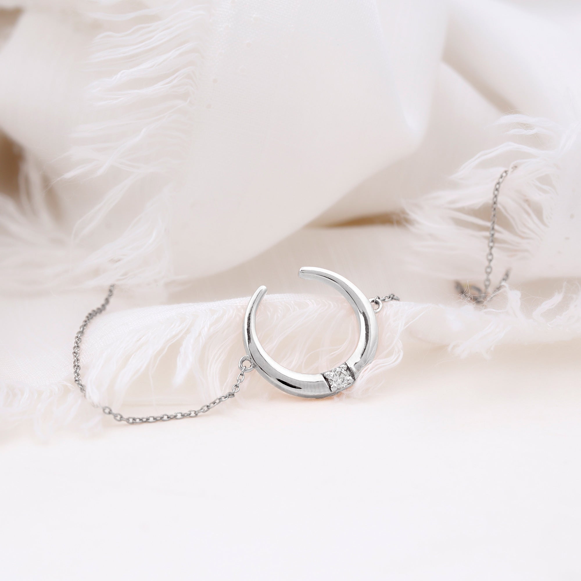 Rosec Jewels-Gold Moon Chain Bracelet with Diamond