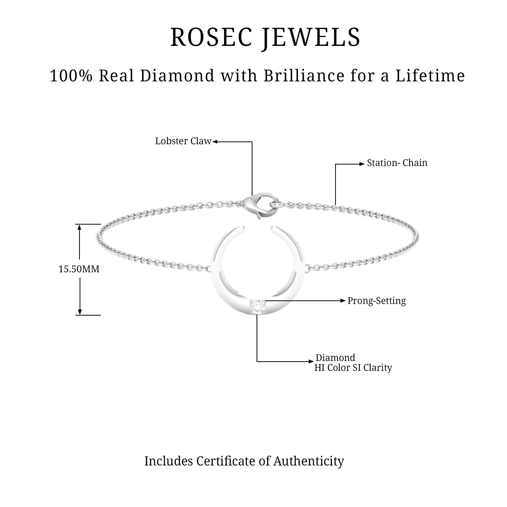 Certified Diamond Moon Chain Bracelet Natural - ( HI-SI ) - Rosec Jewels
