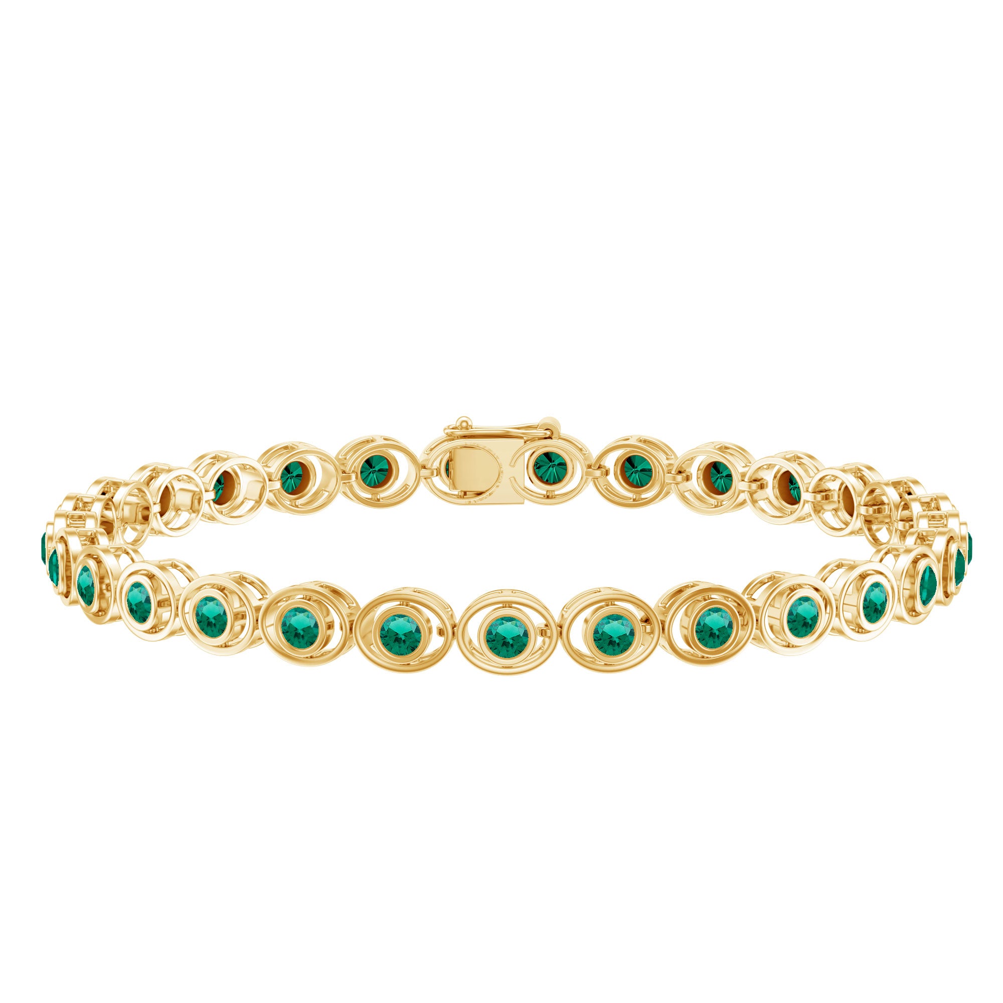 Lab Created Emerald Tennis Bracelet in Bezel Setting AAAA - Rosec Jewels