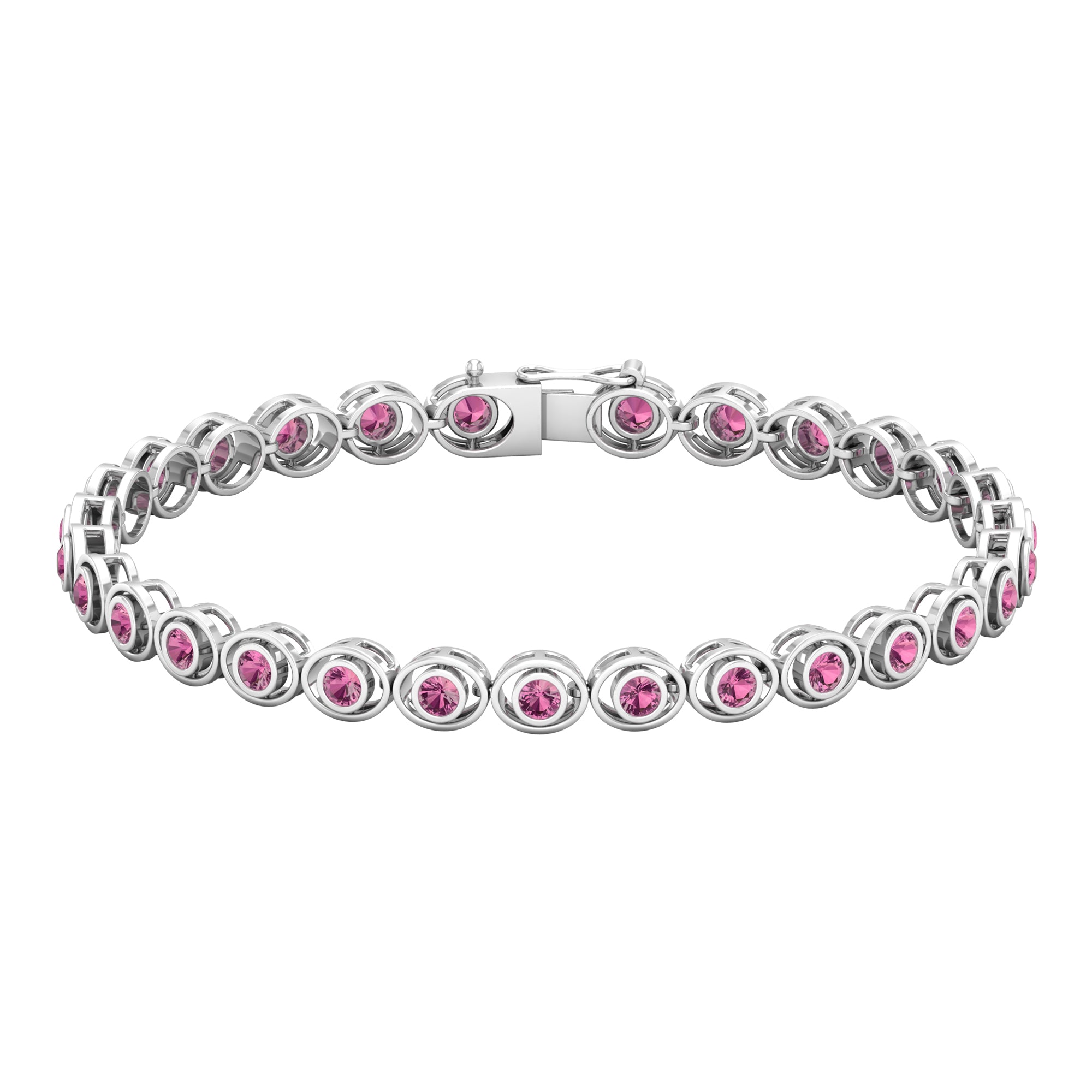 Bezel Set 2.61 Carat Natural Pink Tourmaline Tennis Bracelet for Women AAA - Rosec Jewels