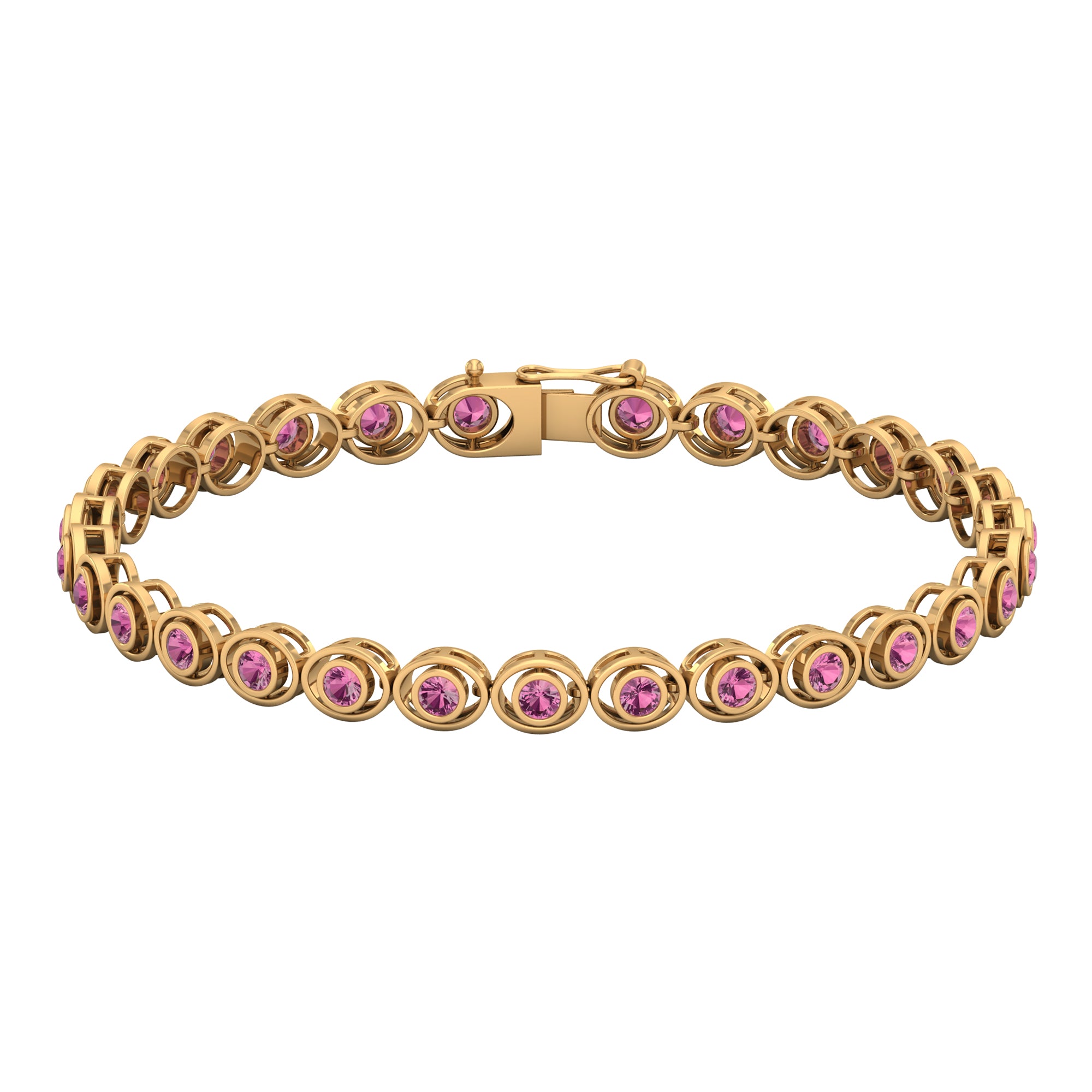 Bezel Set 2.61 Carat Natural Pink Tourmaline Tennis Bracelet for Women AAA - Rosec Jewels
