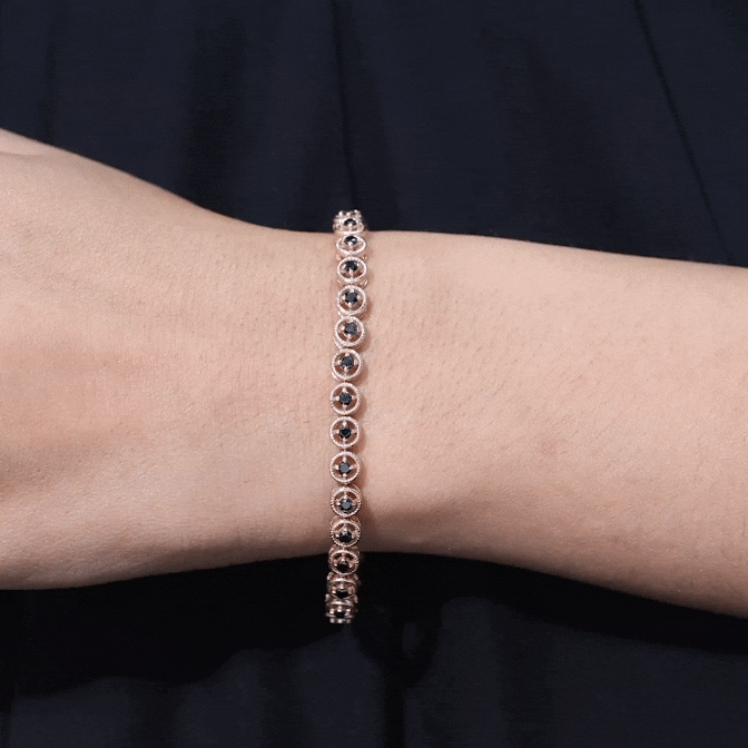 6.63 Carat Lab Grown Black Diamond Tennis Bracelet with Rope Frame AAAA ( Synthetic ) - Rosec Jewels