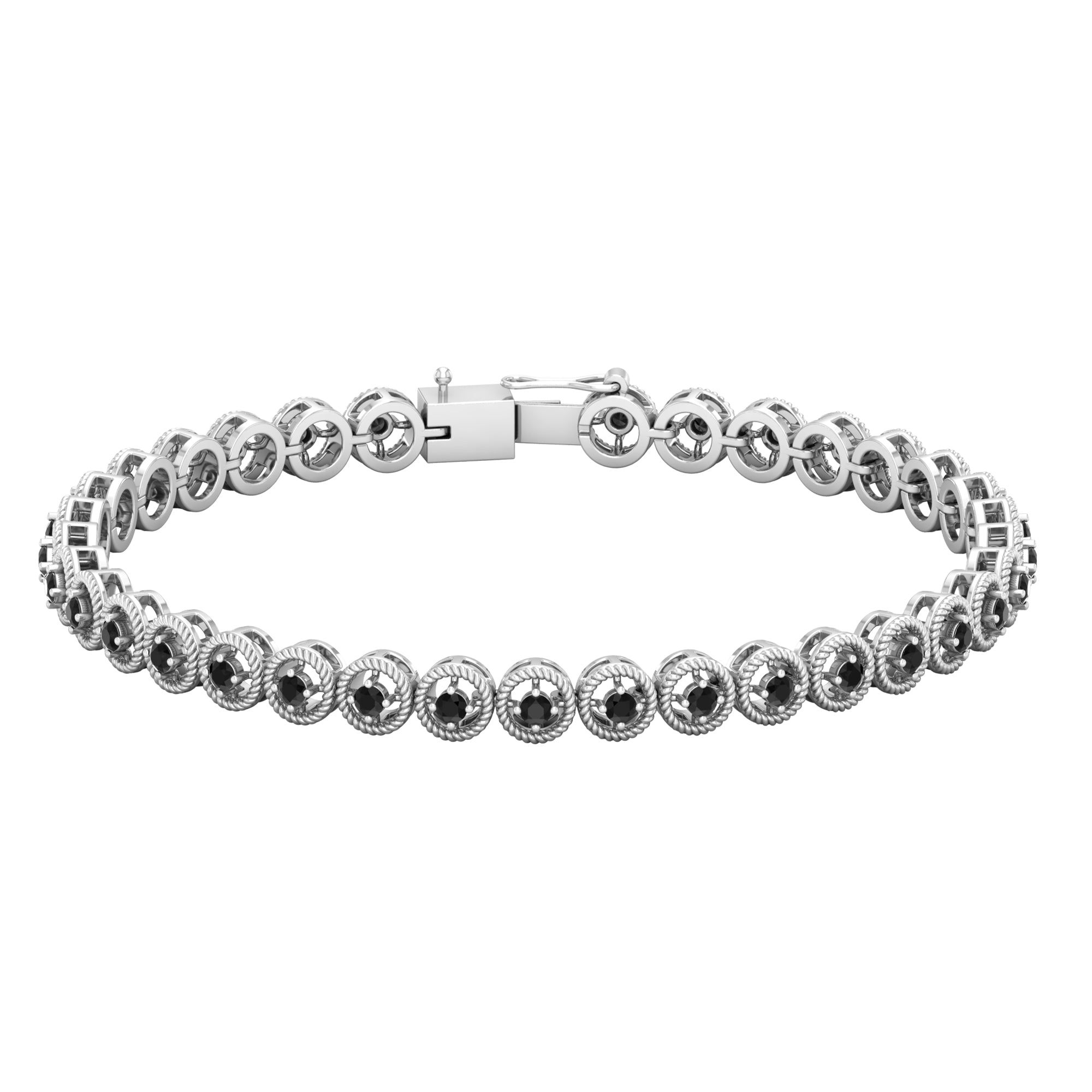 6.63 Carat Lab Grown Black Diamond Tennis Bracelet with Rope Frame AAAA ( Synthetic ) - Rosec Jewels
