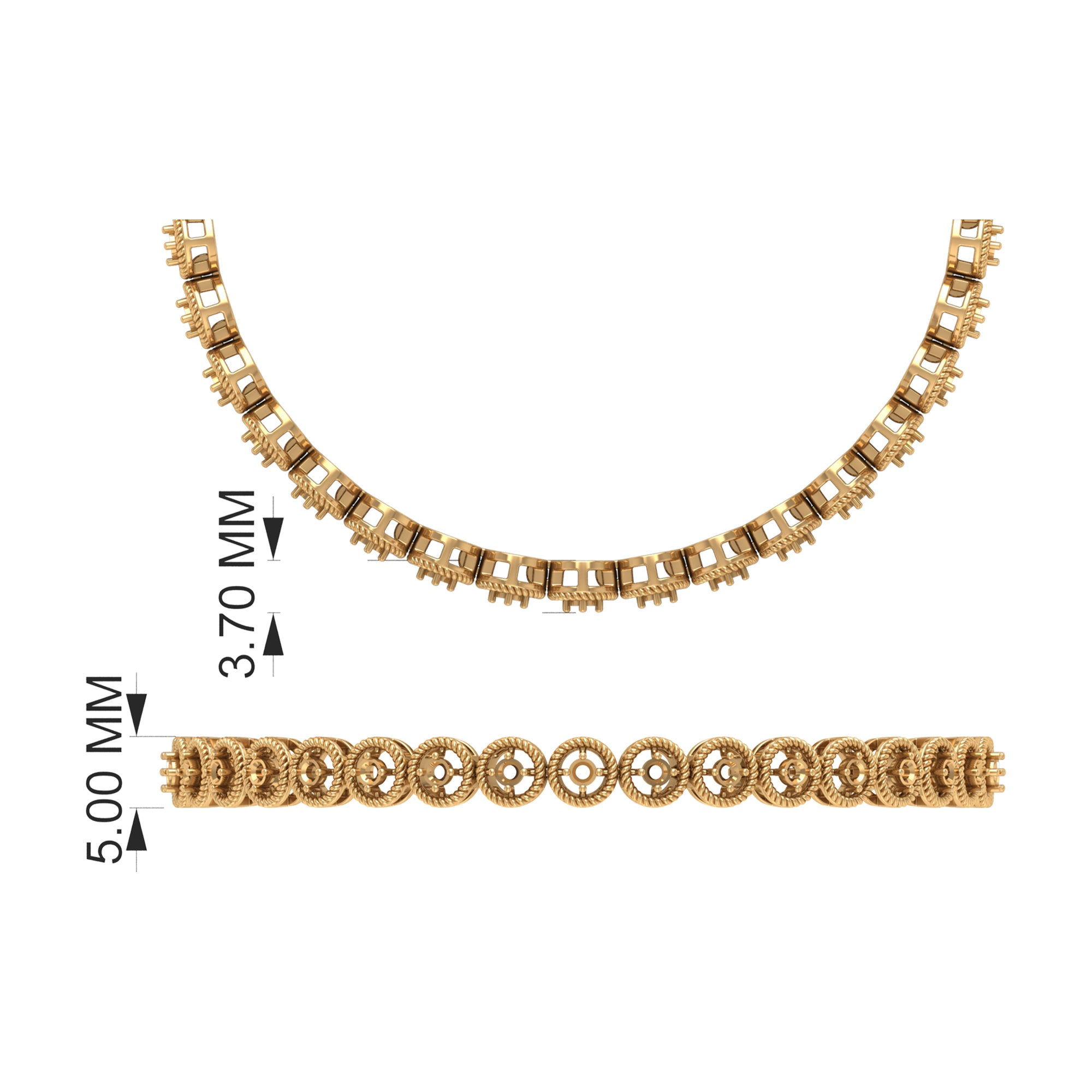 6.63 Carat Lab Grown Black Diamond Tennis Bracelet with Rope Frame AAAA ( Synthetic ) - Rosec Jewels