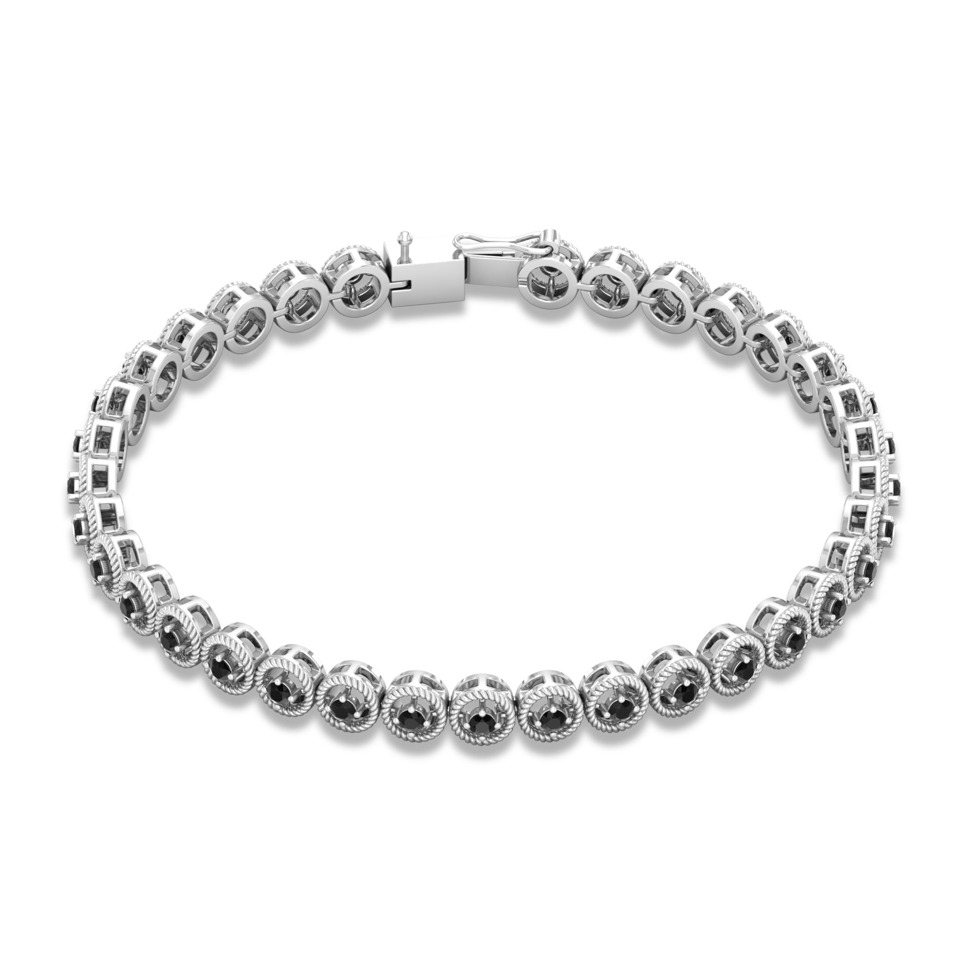 6.63 Carat Lab Grown Black Diamond Tennis Bracelet with Rope Frame AAAA ( Synthetic ) - Rosec Jewels