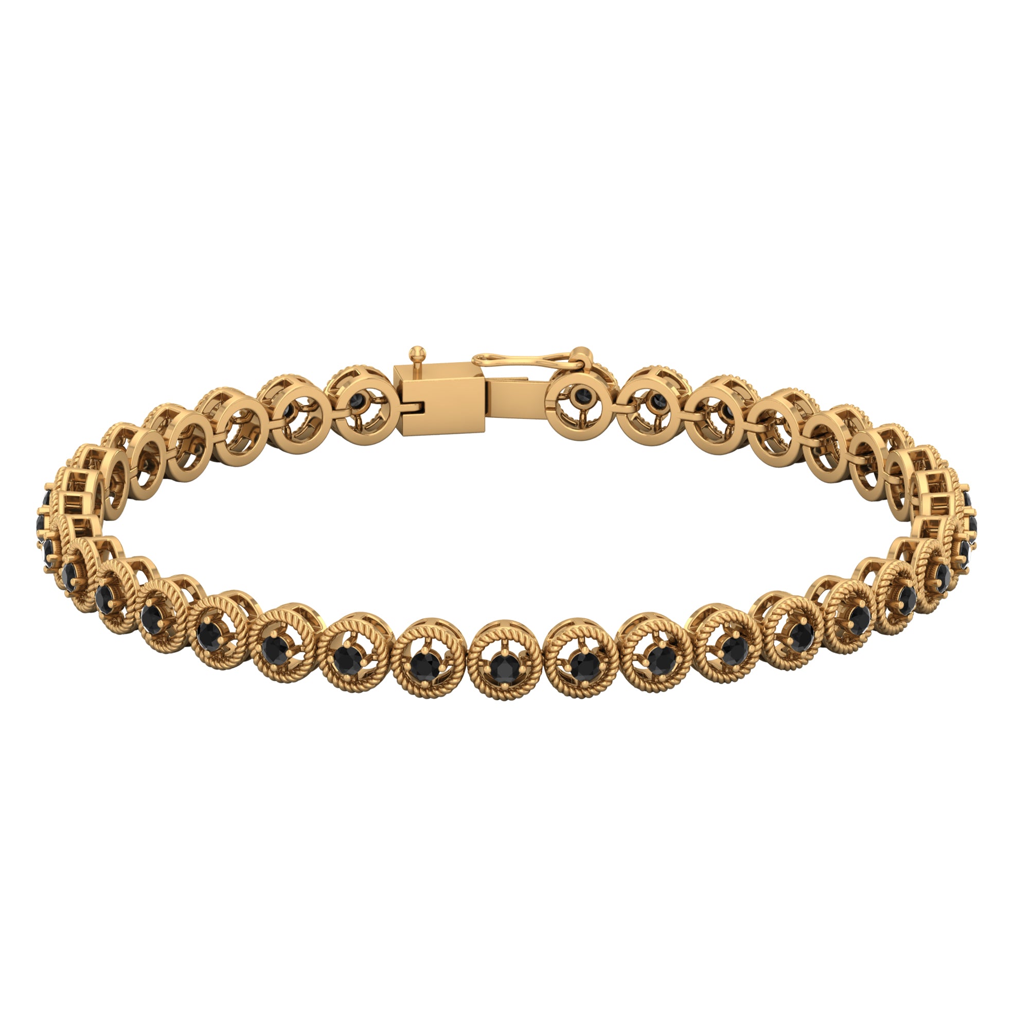 6.63 Carat Lab Grown Black Diamond Tennis Bracelet with Rope Frame AAAA ( Synthetic ) - Rosec Jewels