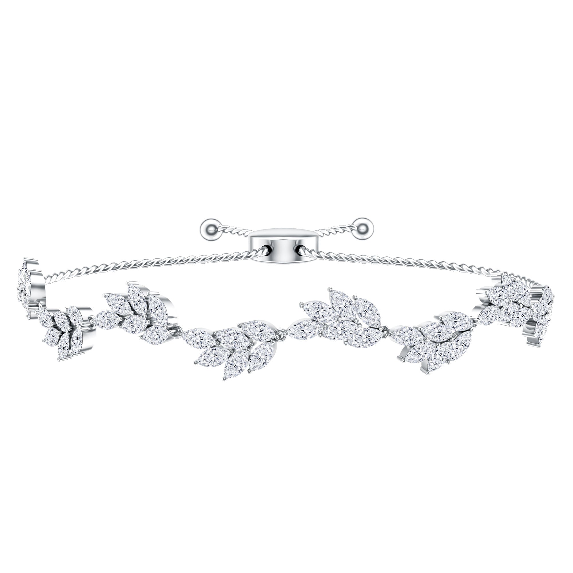 Leaf Bolo Bracelet with Marquise Cut Moissanite D-VS1 - Rosec Jewels