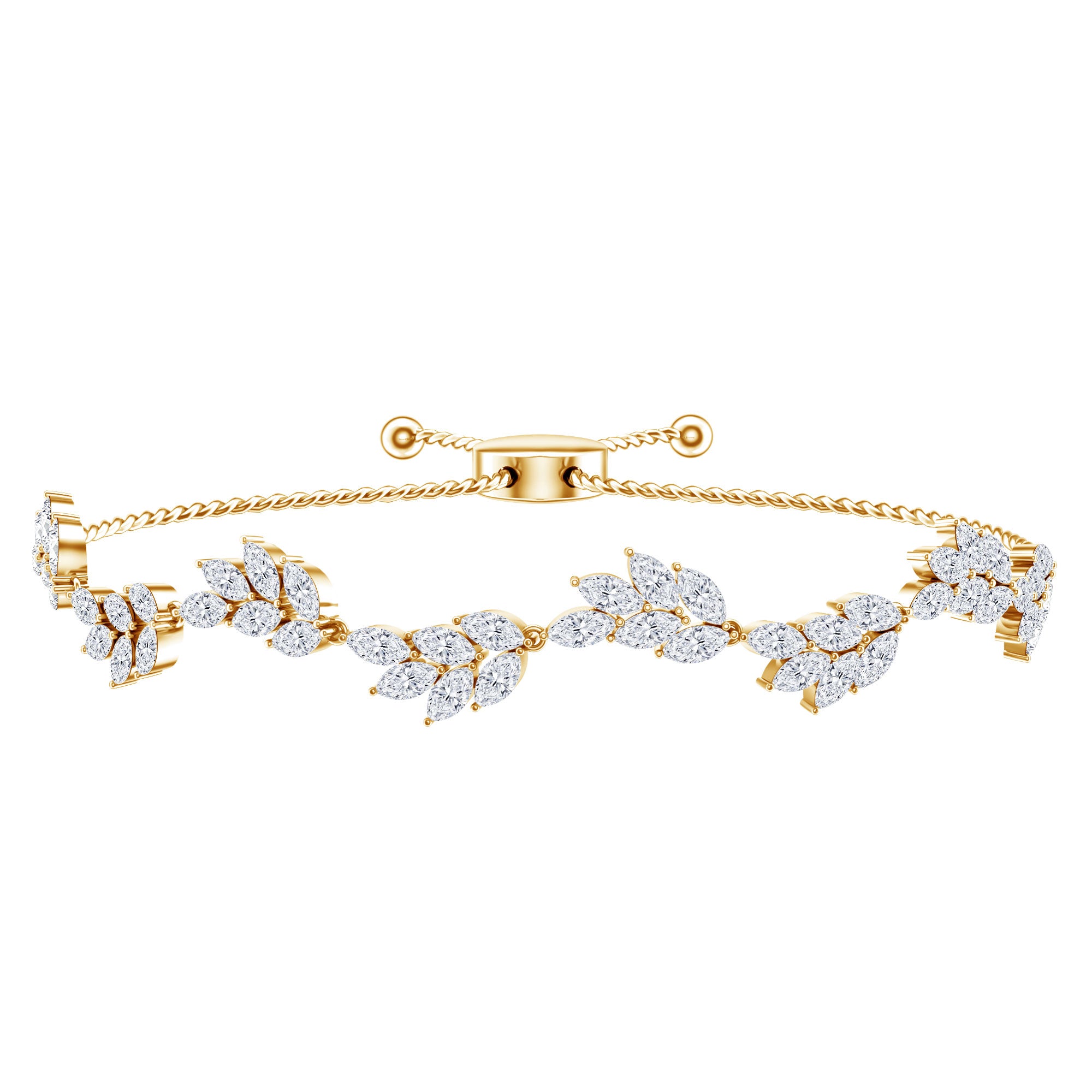 Leaf Bolo Bracelet with Marquise Cut Moissanite D-VS1 - Rosec Jewels