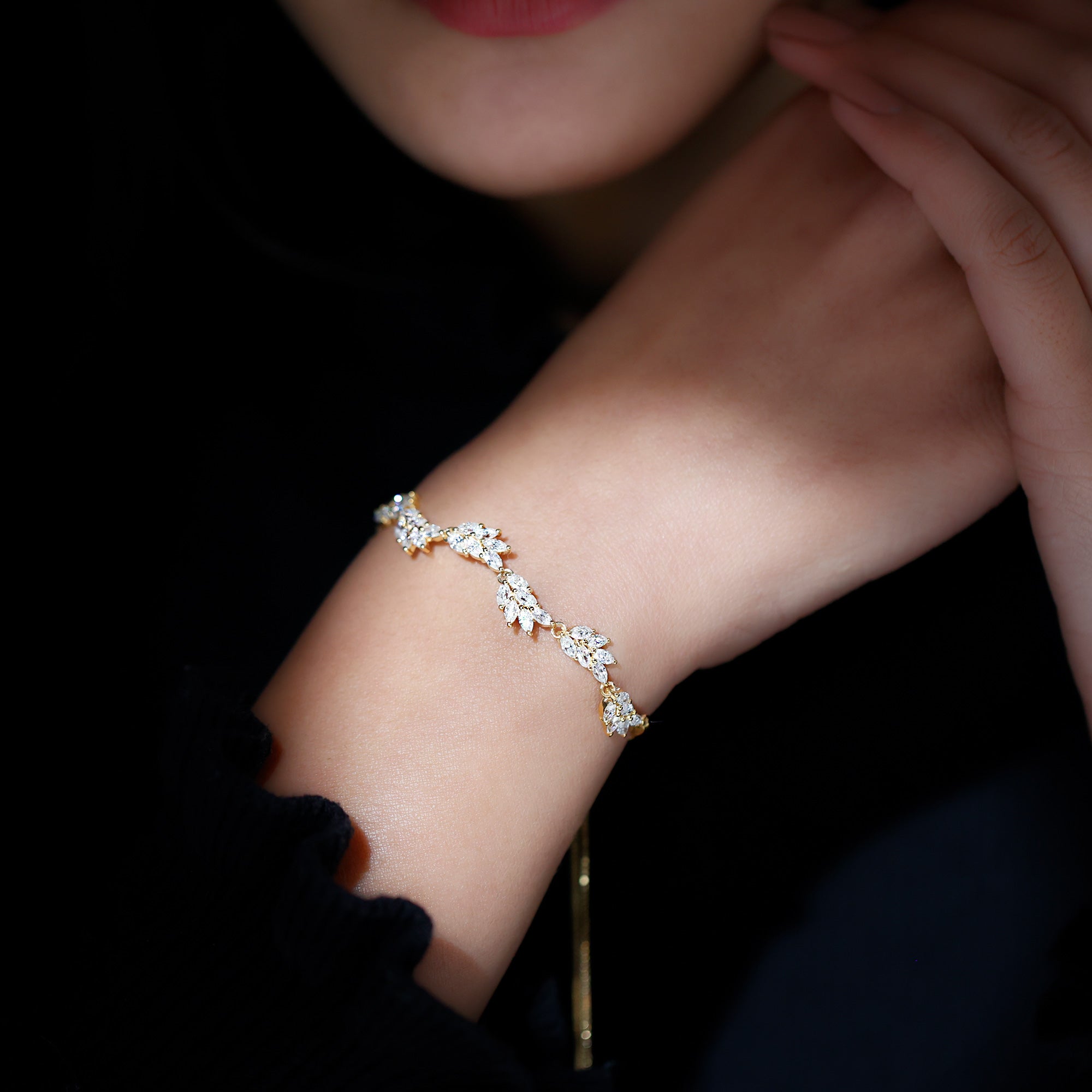 Leaf Bolo Bracelet with Marquise Cut Moissanite D-VS1 - Rosec Jewels