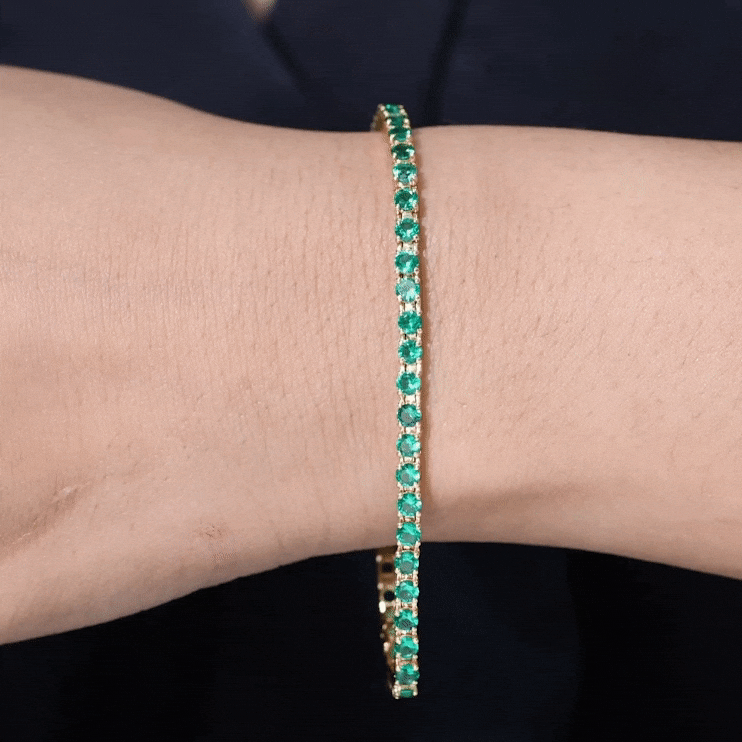 Certified Lab Grown Emerald Tennis Bracelet For Wedding AAAA - Rosec Jewels