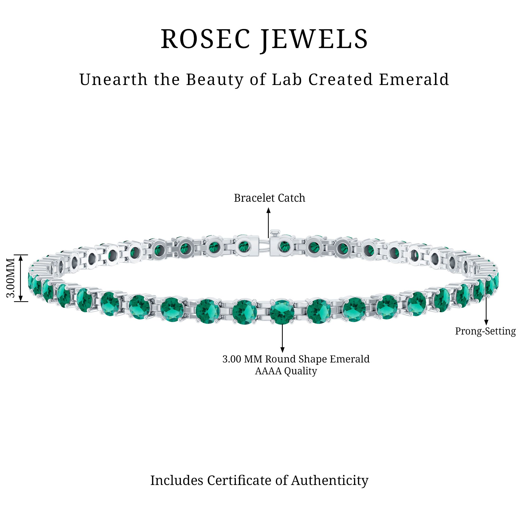 Certified Lab Grown Emerald Tennis Bracelet For Wedding AAAA - Rosec Jewels