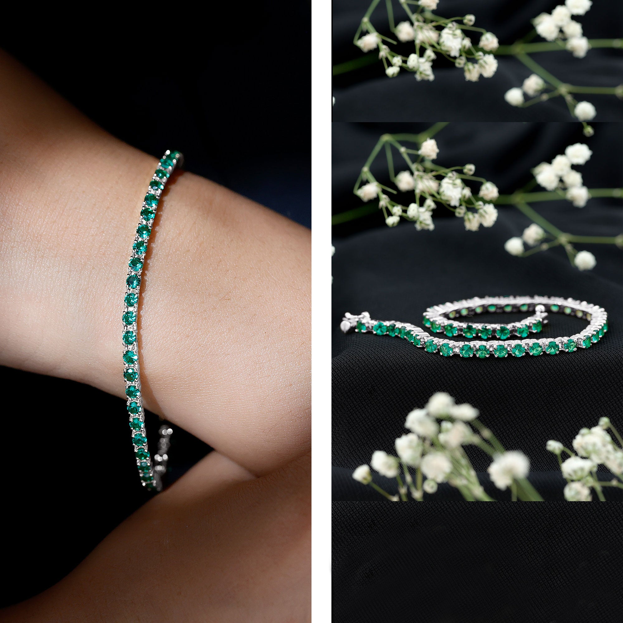 Certified Lab Grown Emerald Tennis Bracelet For Wedding AAAA - Rosec Jewels