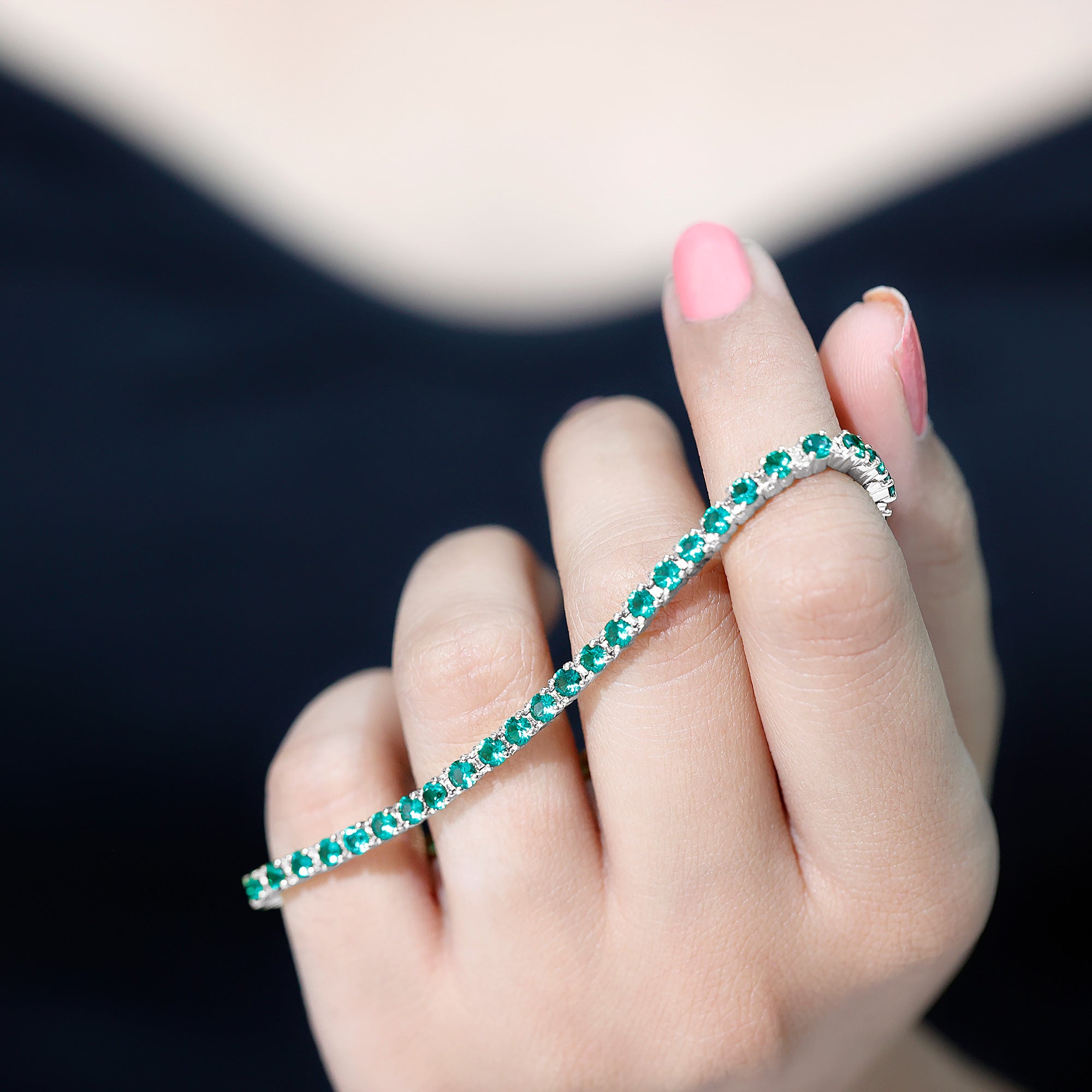 Certified Lab Grown Emerald Tennis Bracelet For Wedding AAAA - Rosec Jewels