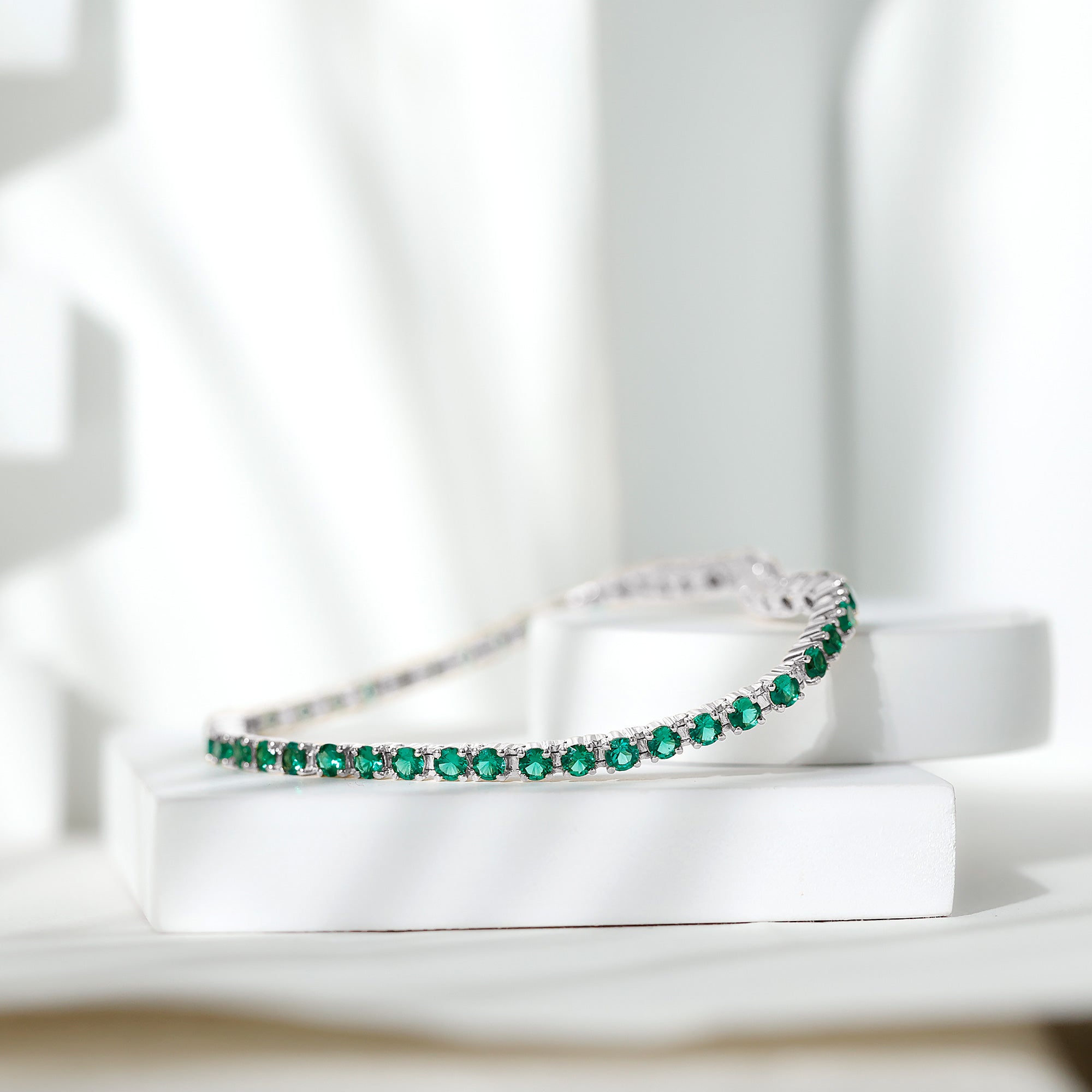 Certified Lab Grown Emerald Tennis Bracelet For Wedding AAAA - Rosec Jewels