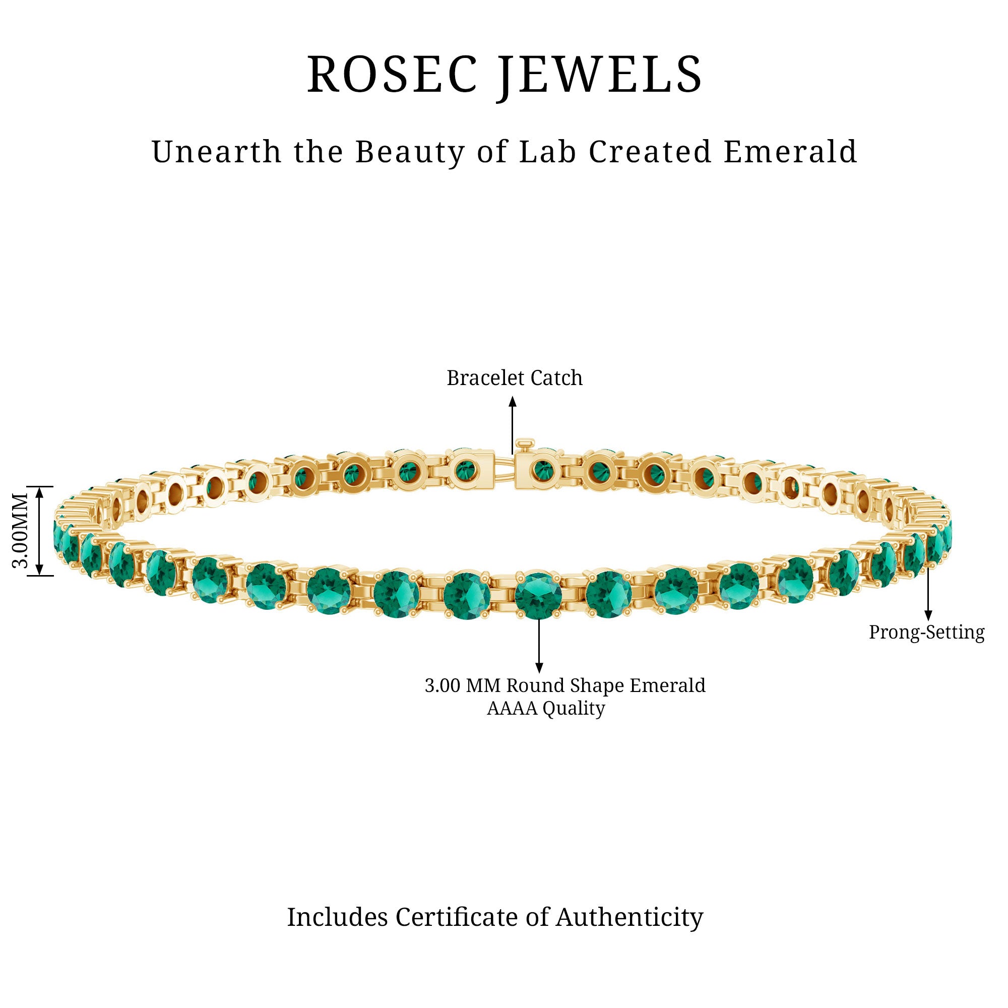 Certified Lab Grown Emerald Tennis Bracelet For Wedding AAAA - Rosec Jewels