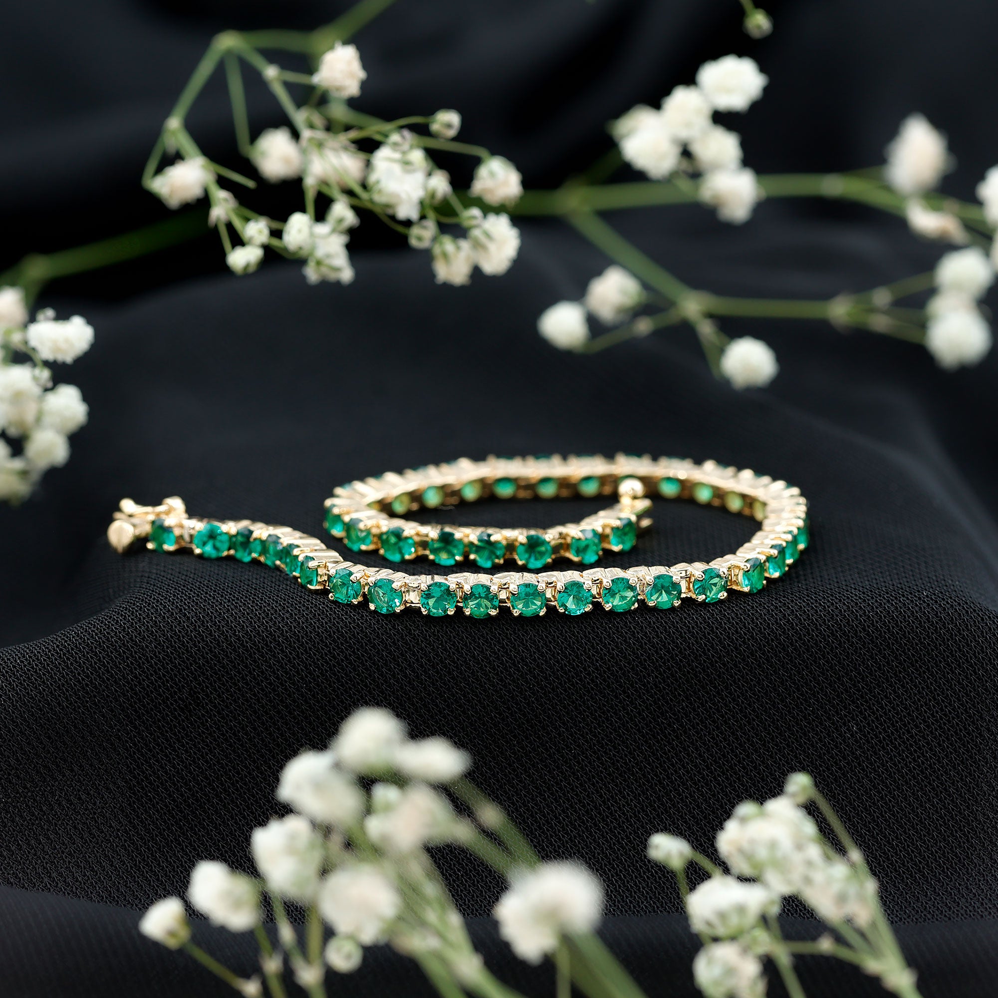 Certified Lab Grown Emerald Tennis Bracelet For Wedding AAAA - Rosec Jewels