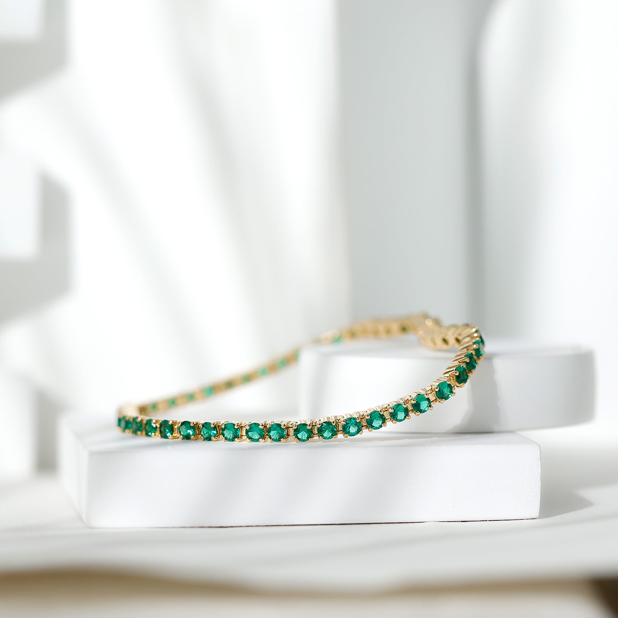 Certified Lab Grown Emerald Tennis Bracelet For Wedding AAAA - Rosec Jewels